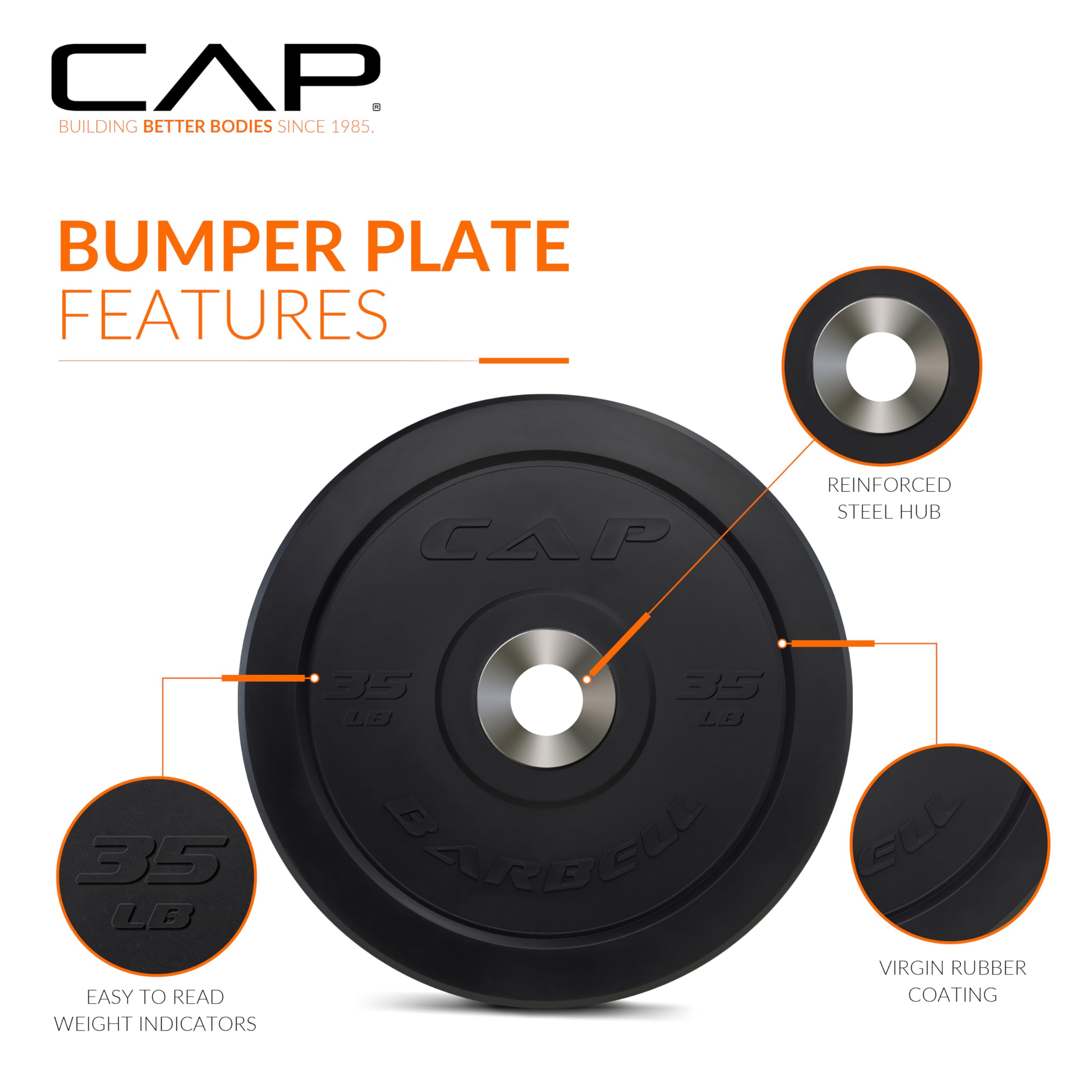 Cap Barbell Best Olympic Bumper Plate, Black, 35 Lb Single