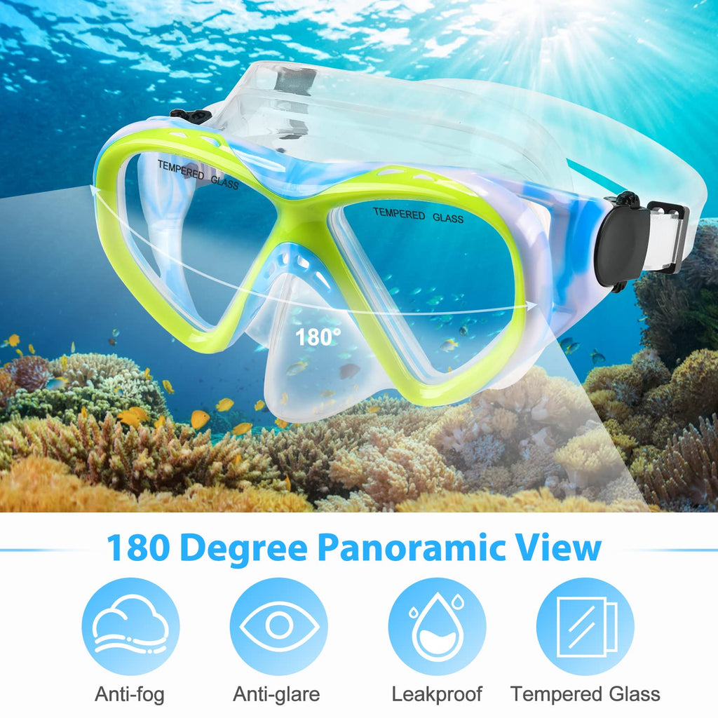 Kids Snorkel Set Dry Top Snorkeling Gear For Kids Youth Boys Girls Junior Age 5-15,Tempered Glass Swimming Diving Mask And Snork