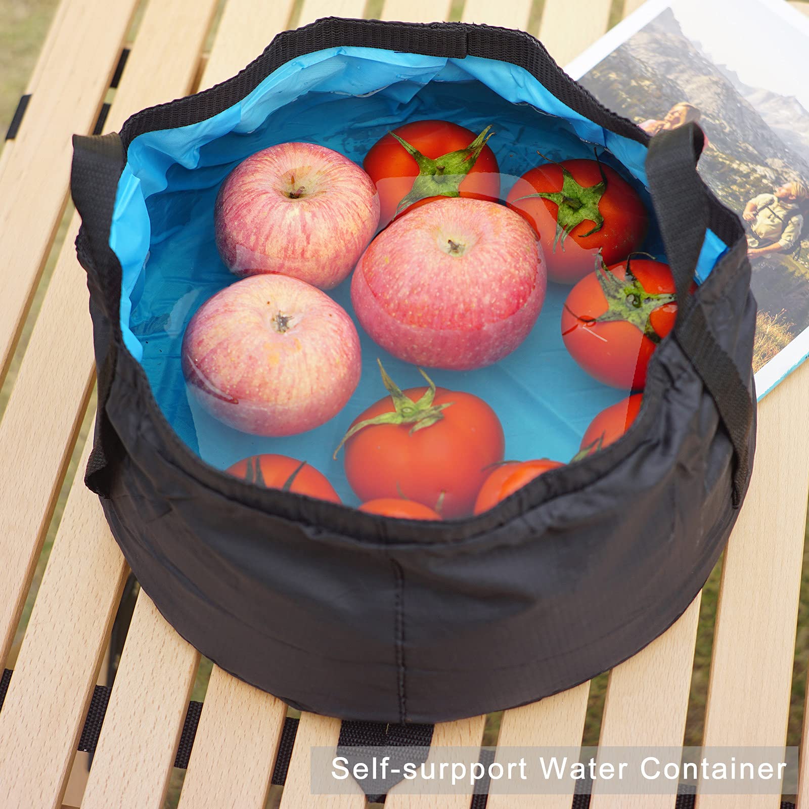2 Pack Collapsible Bucket With Handle 2 Gallon Portable Camping Wash Basin Folding Water Container For Fishing Beach (Red+Blue)