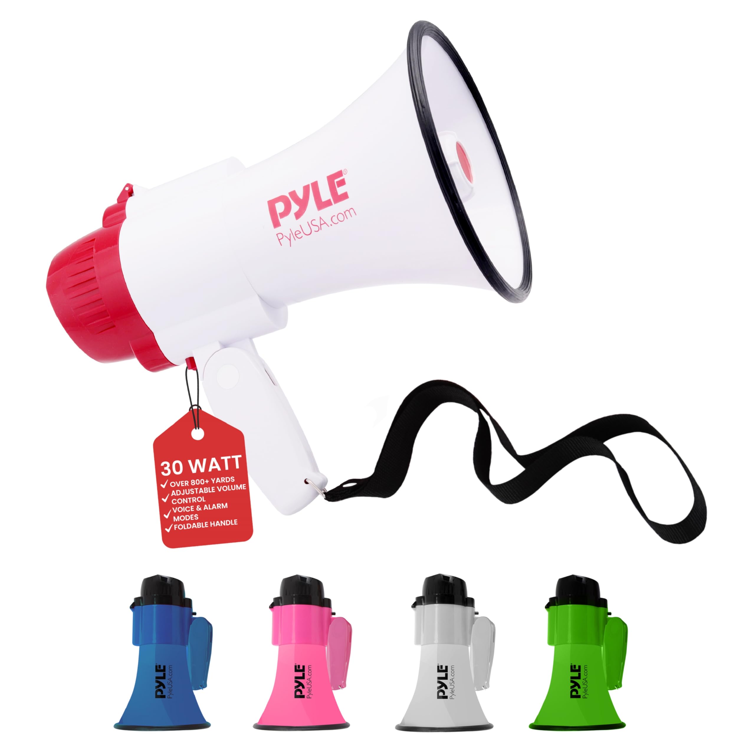 Pyle Megaphone Speaker Pa Bullhorn - With Built-In Siren 30 Watt Voice Recorder & 800 Yard Range - Ideal For Football, Soccer, B