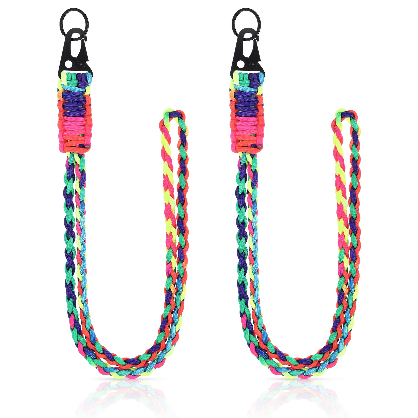 Frienda 2 Set Heavy Duty Paracord Lanyard Necklace Whistles Strap Braided 550 Keychain Lanyard for Outdoor Activities (Dark Camo