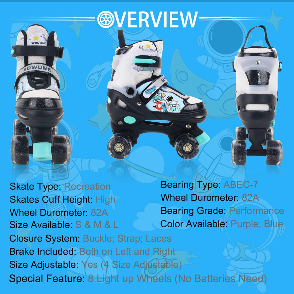 Sowume Adjustable Roller Skates For Boys And Kids, All 8 Wheels Of Boy'S Skates Shine, Safe And Fun Illuminating For Kids