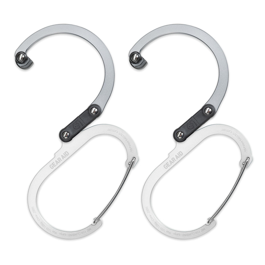 Gear Aid Heroclip Carabiner Clip And Hook (Large) For Camping, Backpack, Organization, And Garage, Shade Of Gray, 2 Pack