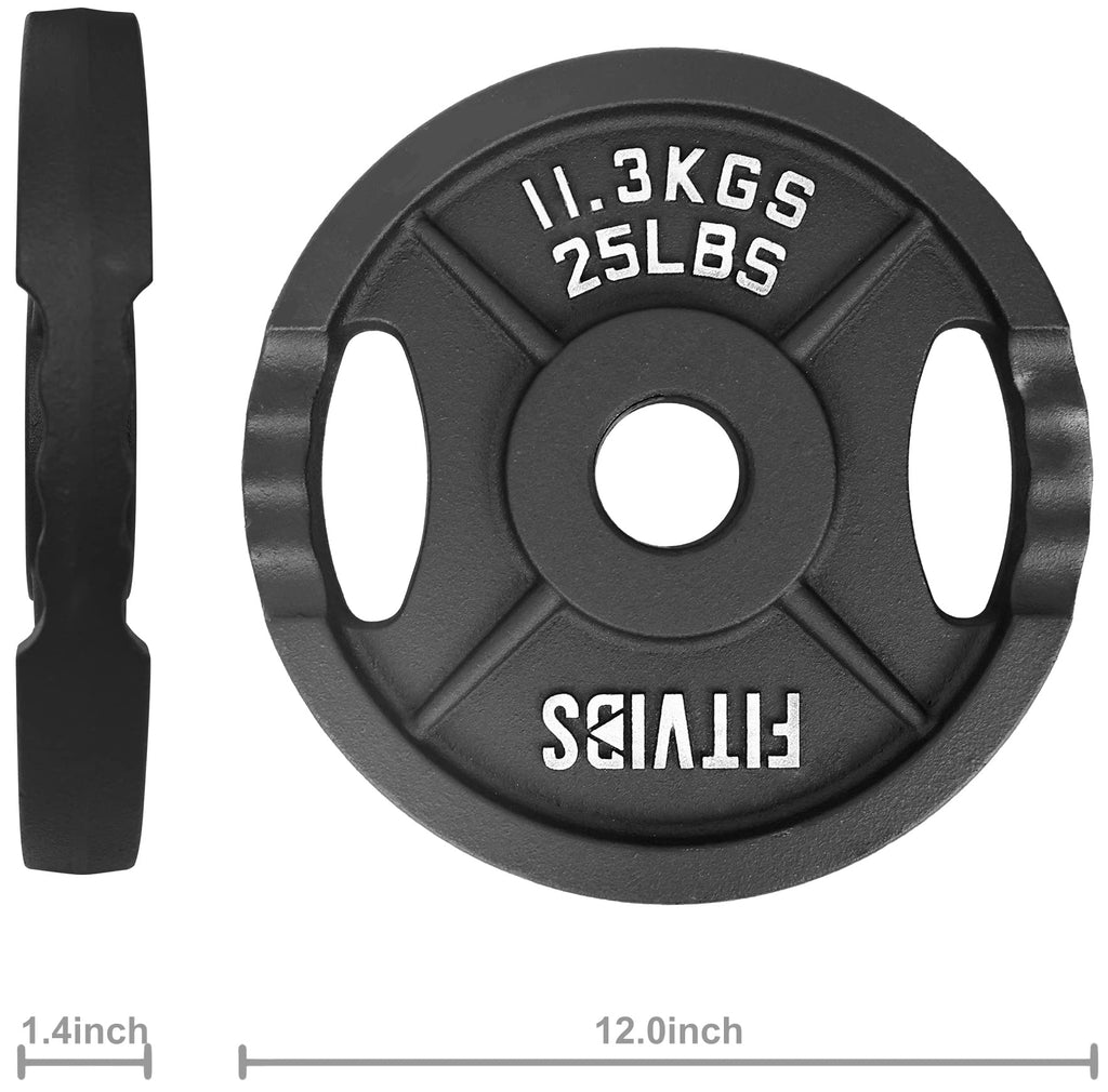 Fitvids Olympic 2-Inch Cast Iron Plate Weight Plate For Strength Training And Weightlifting, Two Hole Style, 25Lb Pair
