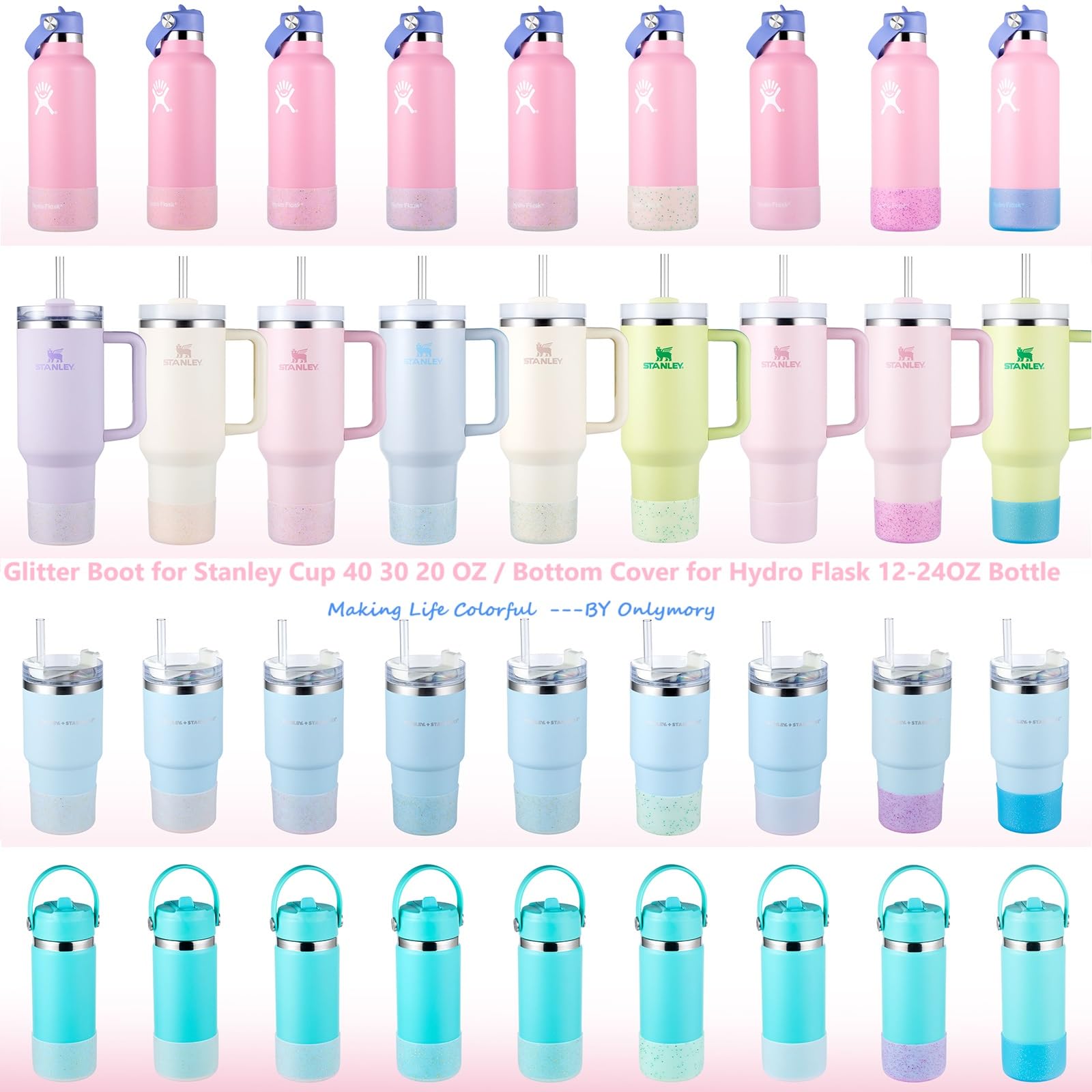 Silicone Boots For Stanley Cup 20-40 Oz, Glitter Boot For Stanley Iceflow 20 30 Oz, Bottom Protector Sleeve For Hydroflask 12-24