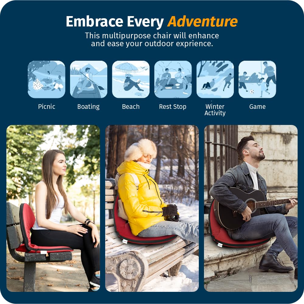 Alpcour Folding Stadium Seat - Deluxe Outdoor Camping Reclining Waterproof Cushion Chair For Bleachers - Best 6-Position Back Su