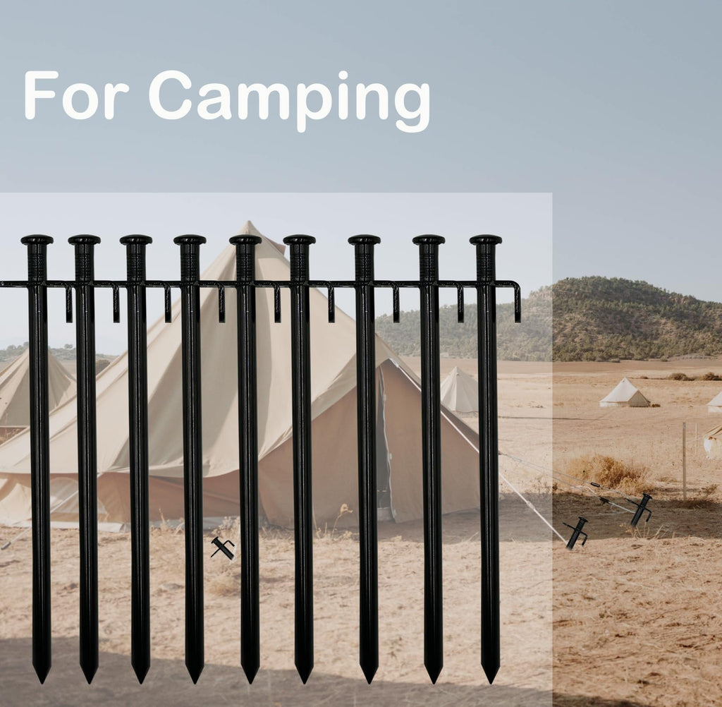 Cheardia 20 Pack Tent Stakes Heavy Duty, 10 Inch Outdoor Camping Pegs Stakes Black Metal Ground Stakes Spikes For Tent Tarp Cano