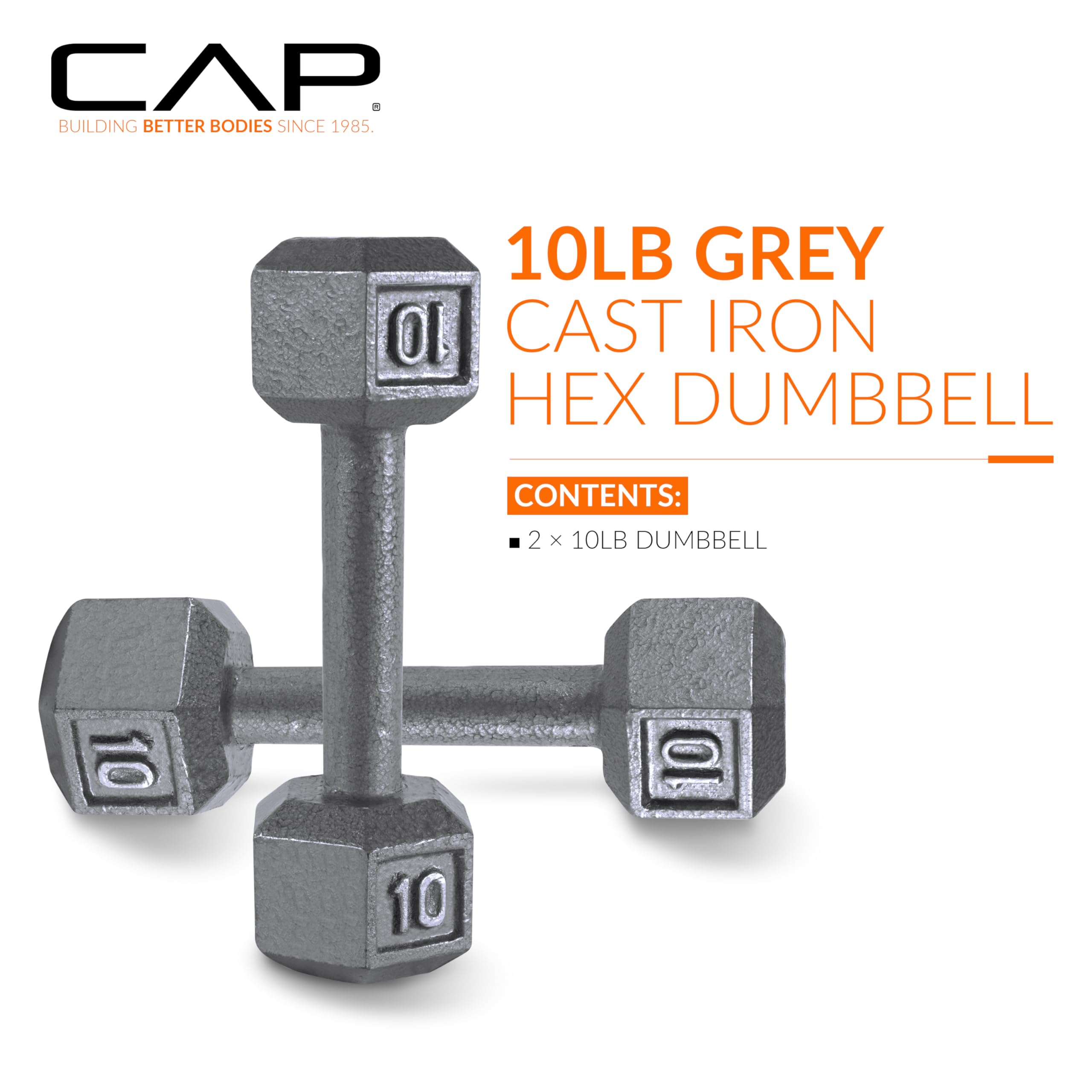 Cap Barbell Cast Iron Hex Dumbbell, Pair, 10 Lb