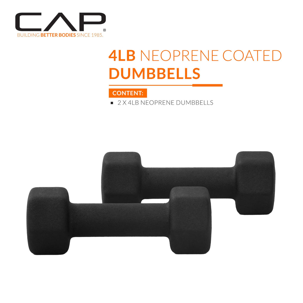 Cap Barbell Neoprene Dumbbell Weights, 4 Lb Pair, Black
