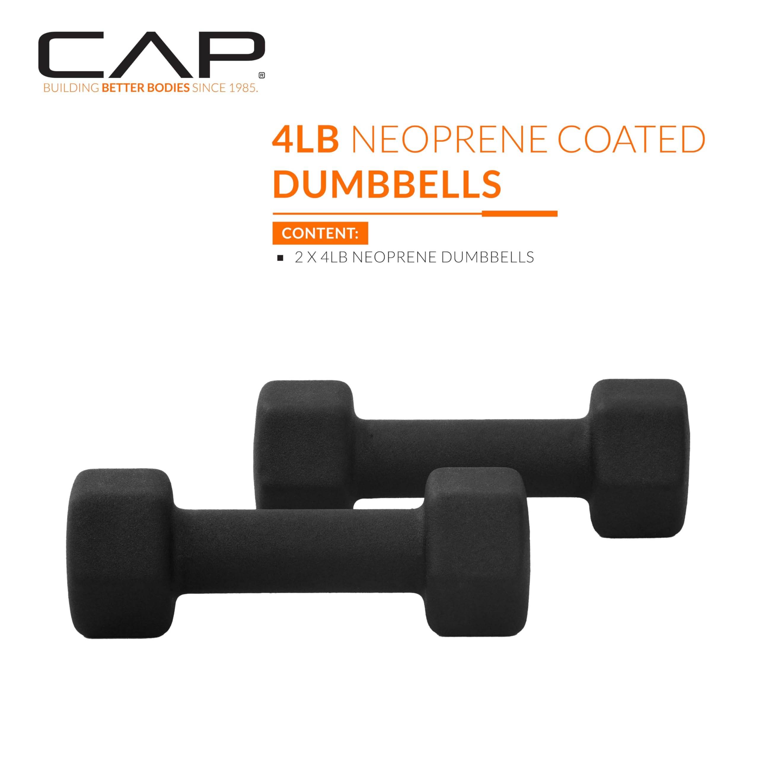 Cap Barbell Neoprene Dumbbell Weights, 4 Lb Pair, Black