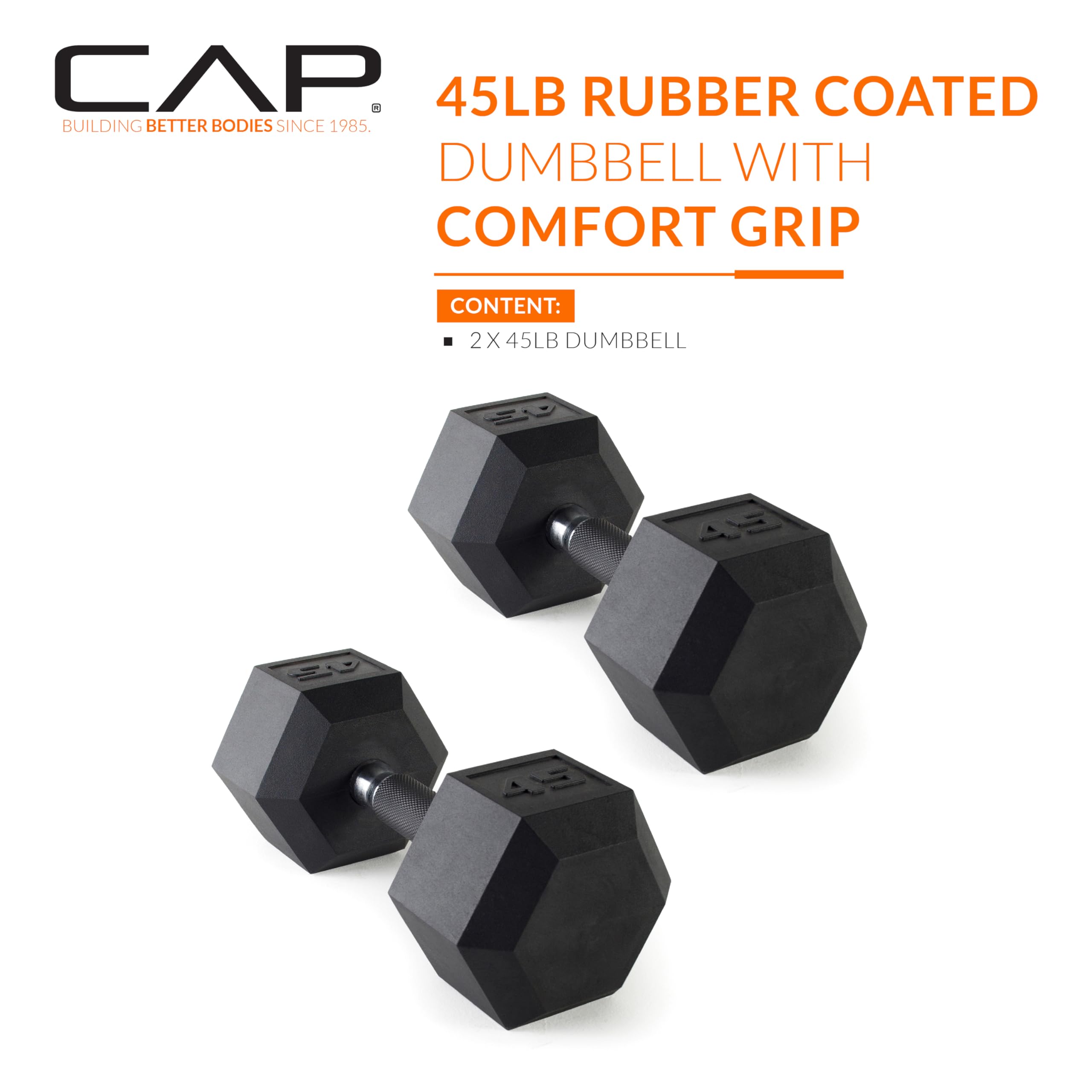 Cap Barbell 45 Lb Coated Hex Dumbbell Weight Pair With Padded Grip