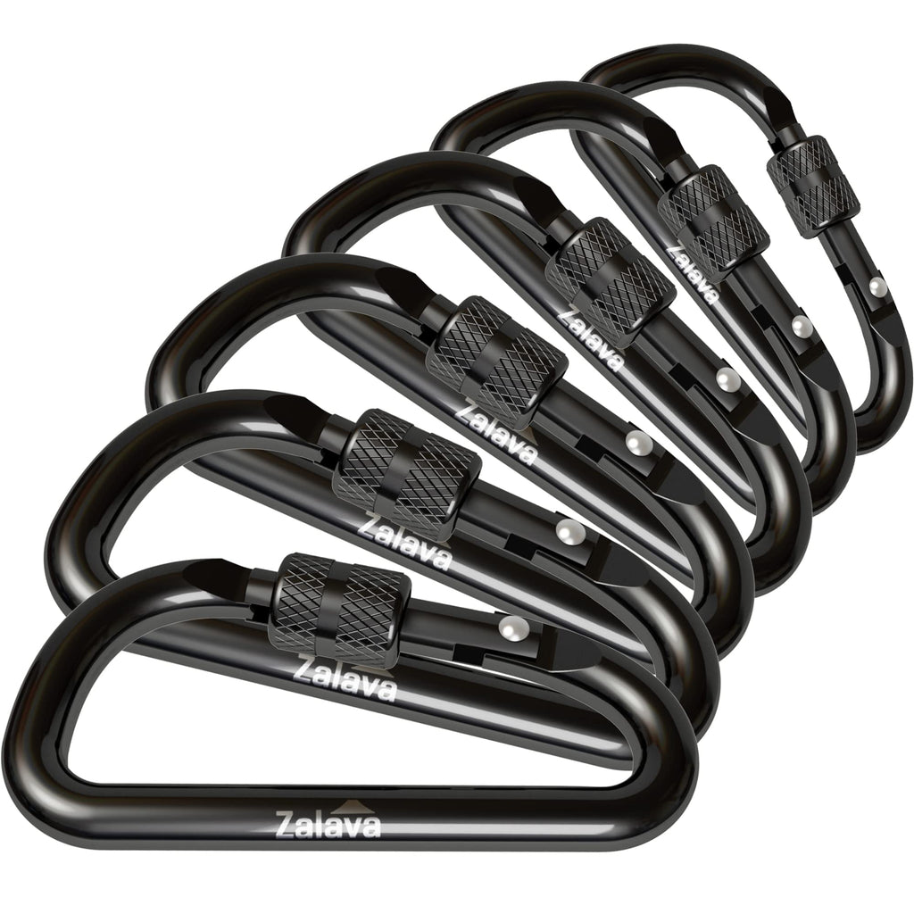Zalava 6 Pcs 2D-Clip Durable Locking Carabiner Keychain Clip,Keychain Clip Hook,Black