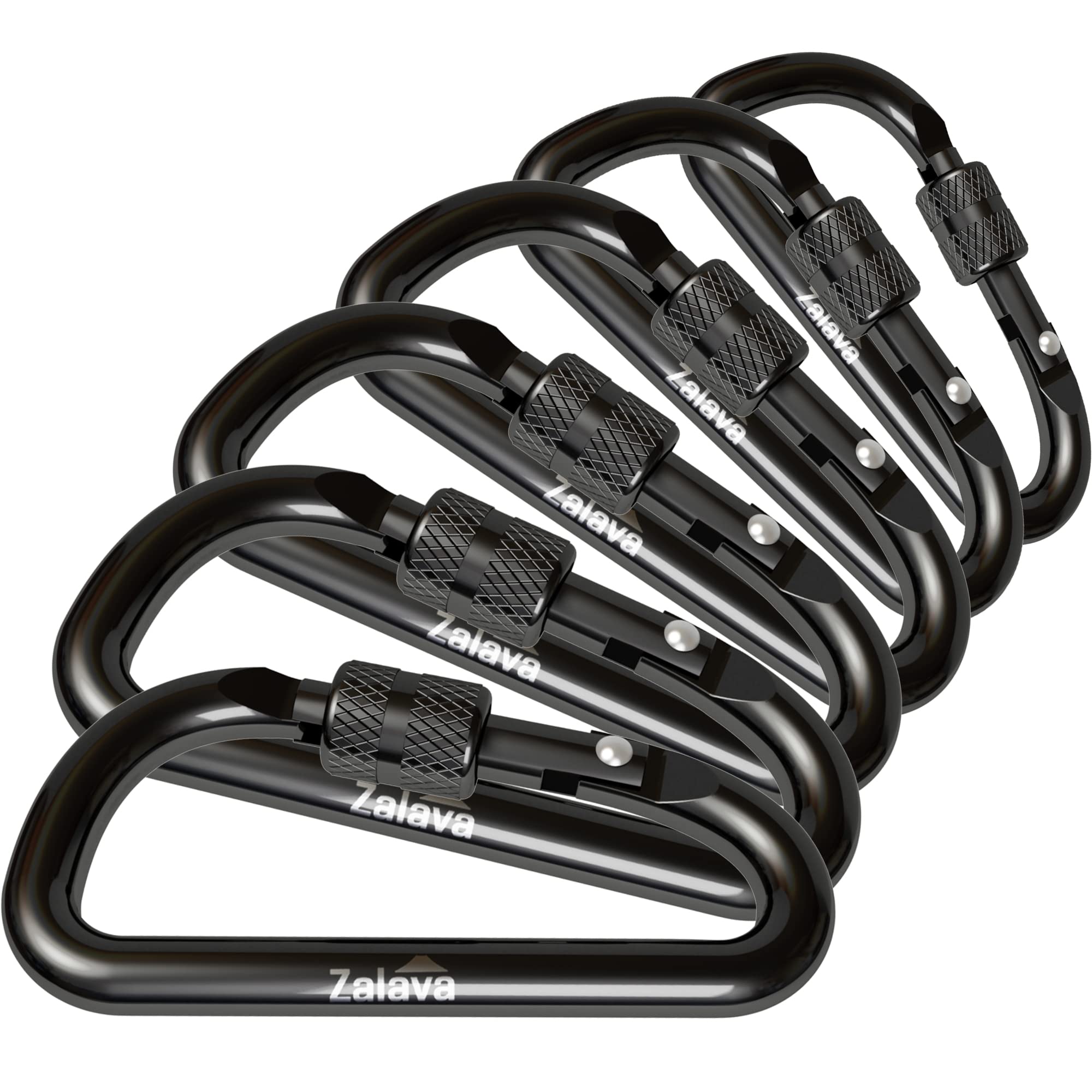 Zalava 6 Pcs 2D-Clip Durable Locking Carabiner Keychain Clip,Keychain Clip Hook,Black