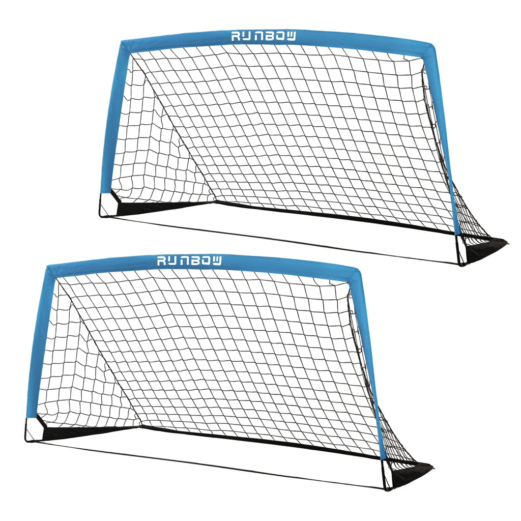 Runbow 6X4 Ft Portable Kids Soccer Goal For Backyard Practice Soccer Net Set Of 2 With Carry Bag (6X4 Ft, Blue, 2 Pieces)