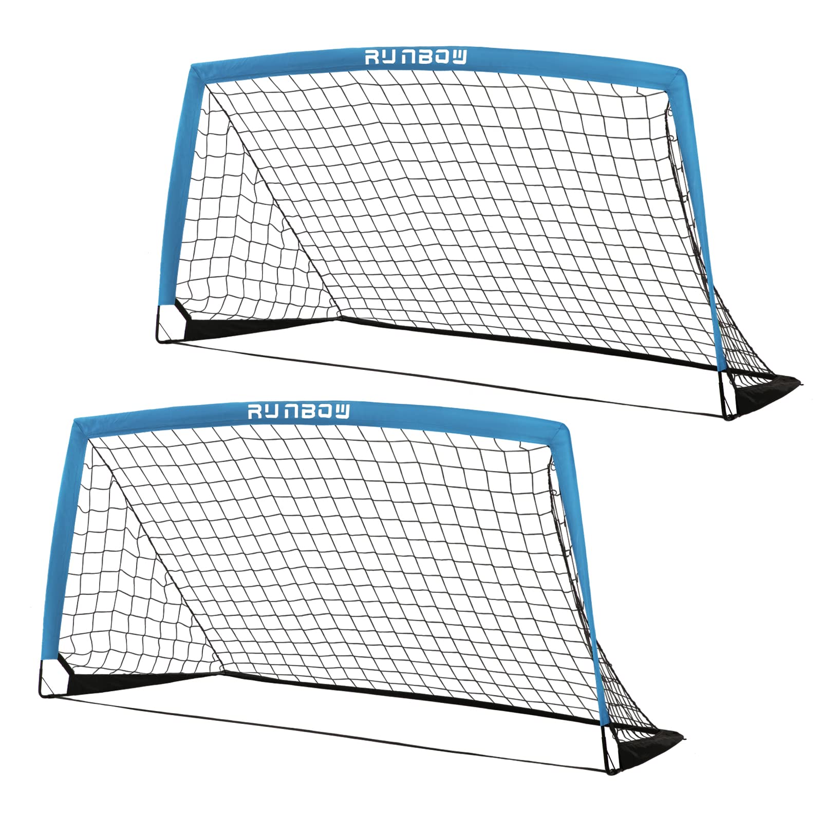 Runbow 6X4 Ft Portable Kids Soccer Goal For Backyard Practice Soccer Net Set Of 2 With Carry Bag (6X4 Ft, Blue, 2 Pieces)
