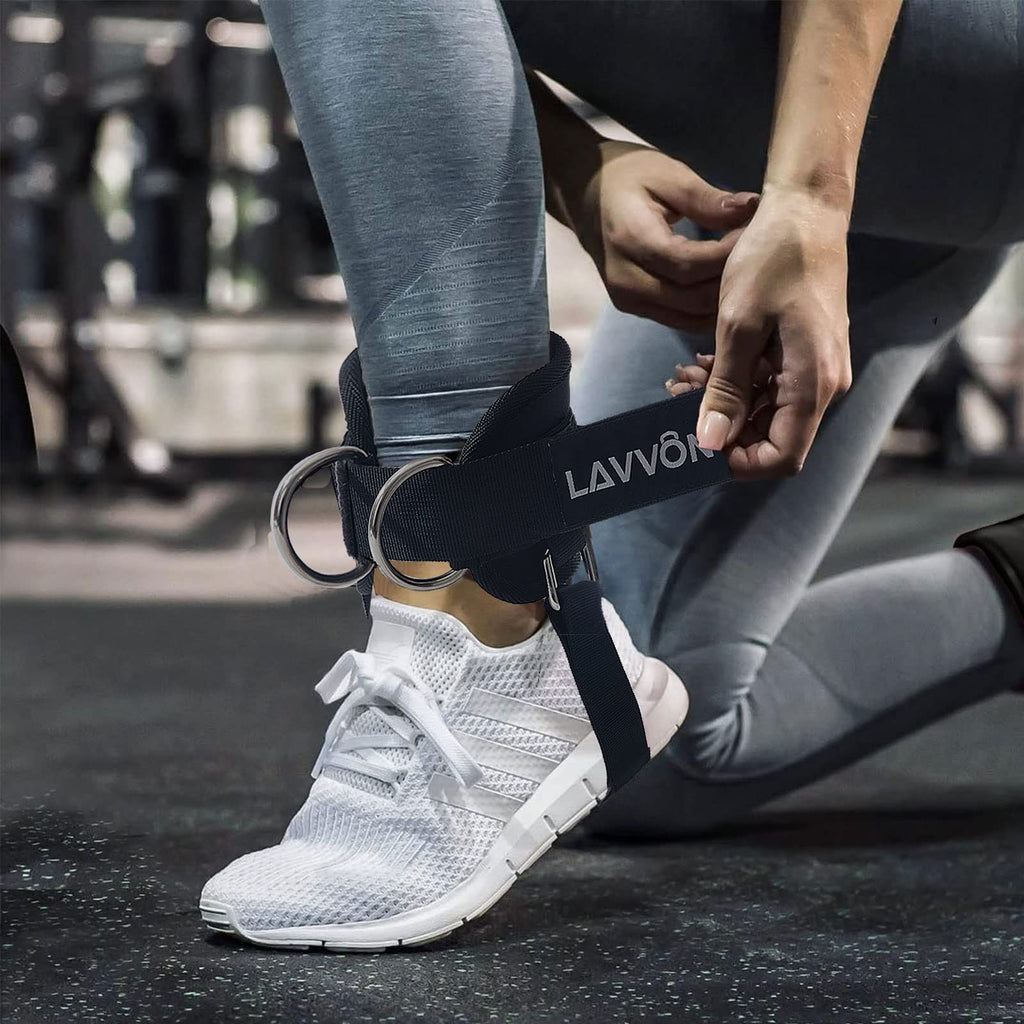 LAVVON Ankle Straps for Cable Machines Kickbacks - Adjustable Comfort Ankle Cable Attachments for Gym Ankle Cuff Cable Machine G