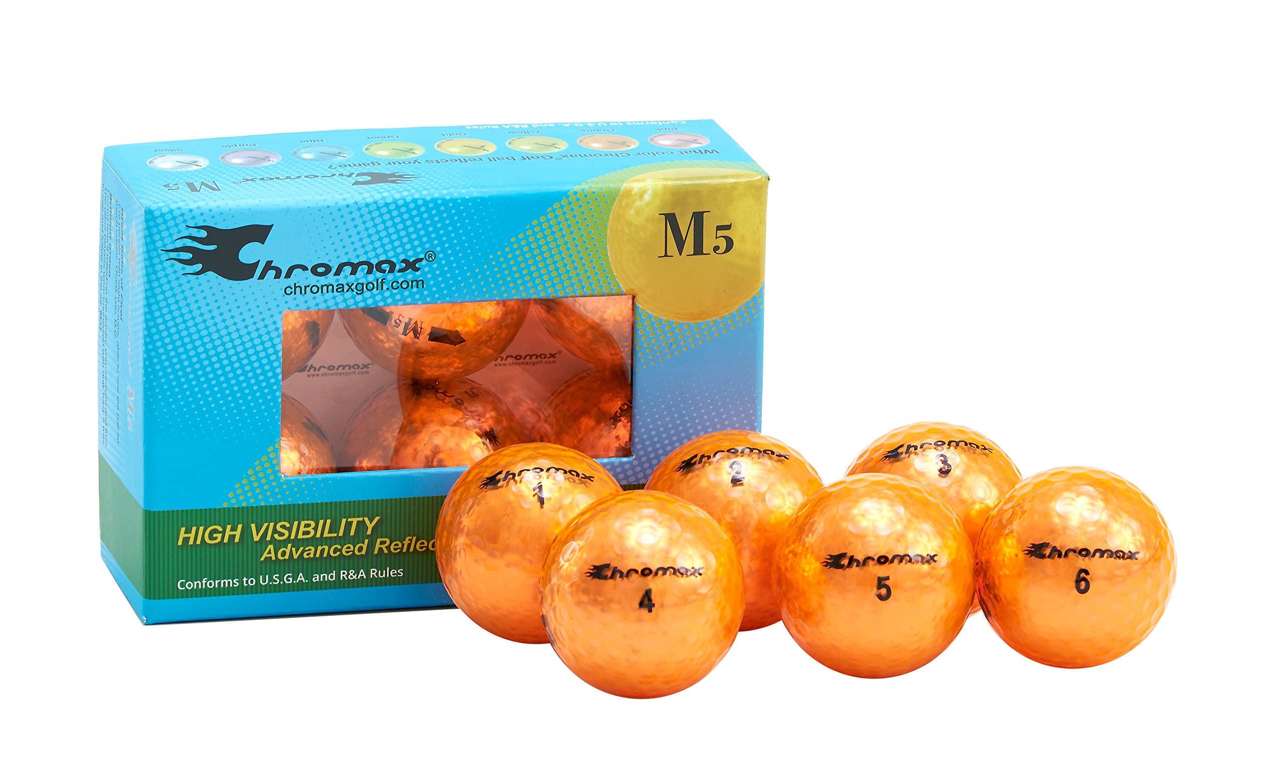 Chromax Metallic M5 Colored Golf Balls (Pack Of 6), Orange