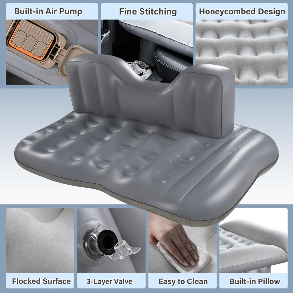 Coverado Car Air Mattress Back Seat, Portable Wireless Inflatable Bed with Built in Air Pump&Pllow, Storage Bag, Patch Kit, Univ