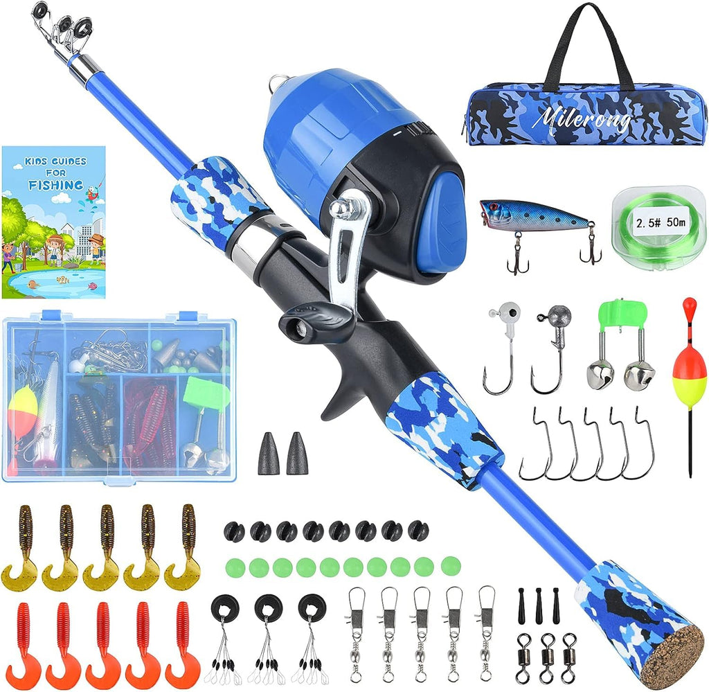 Milerong Kids Fishing Rod, Kids Fishing Pole Portable Telescopic Fishing Rod And Reel Combo Kit For Boys, Girls, Youth - With Sp