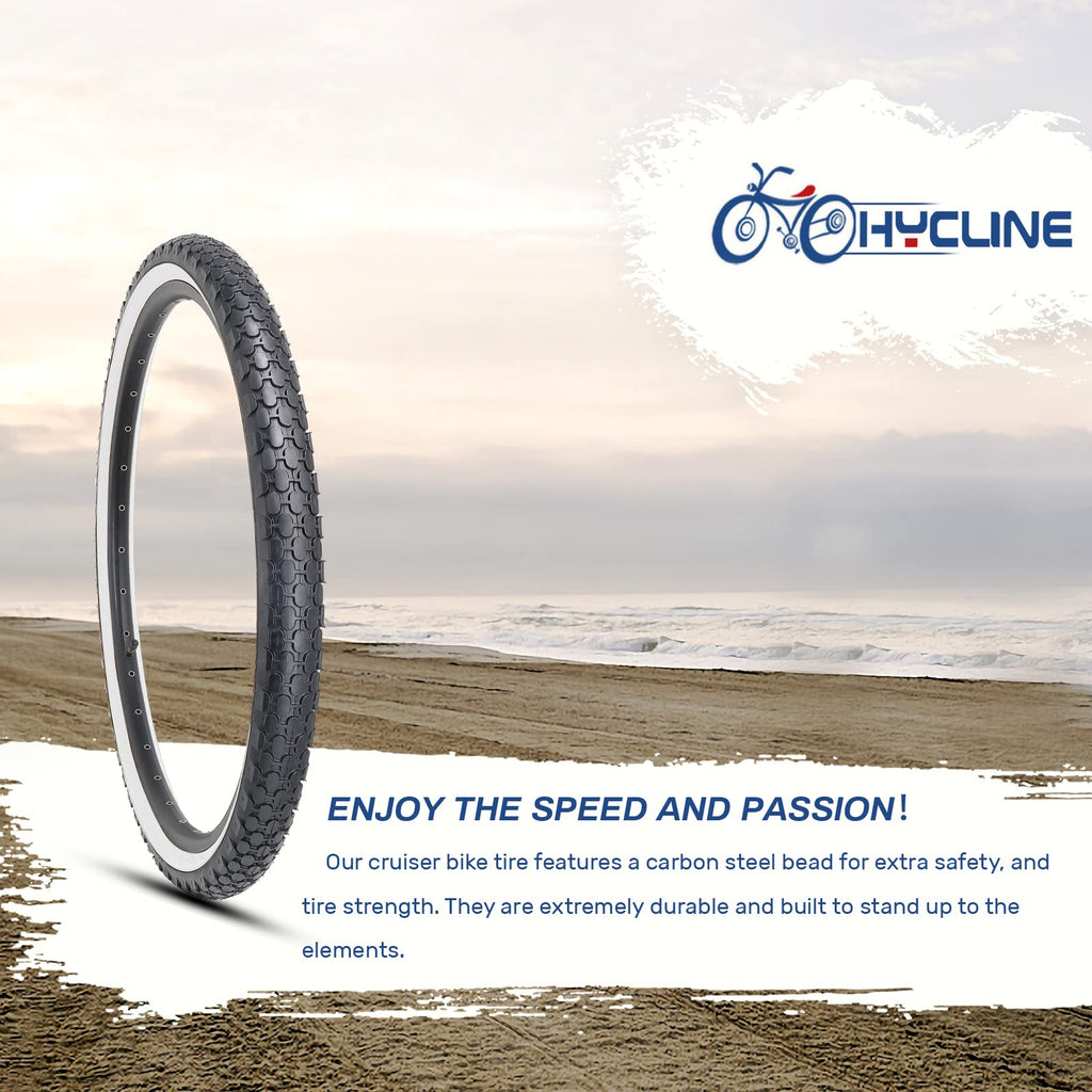 Hycline Bike Tire,26''X2.125''Folding Replacement Tire For Beach Cruiser Bicycle-White