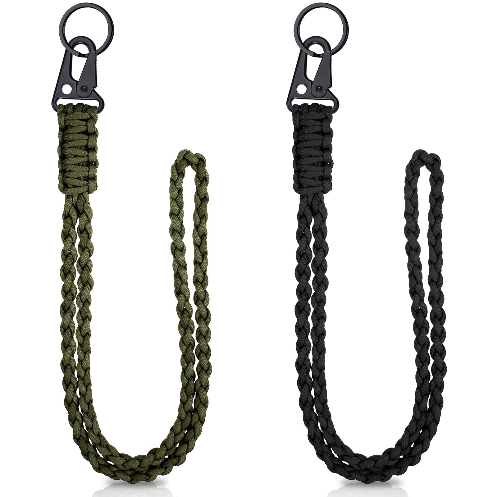 Frienda 2 Set Heavy Duty Paracord Lanyard Necklace Whistles Strap Braided 550 Keychain Lanyard for Outdoor Activities (Black, Ar