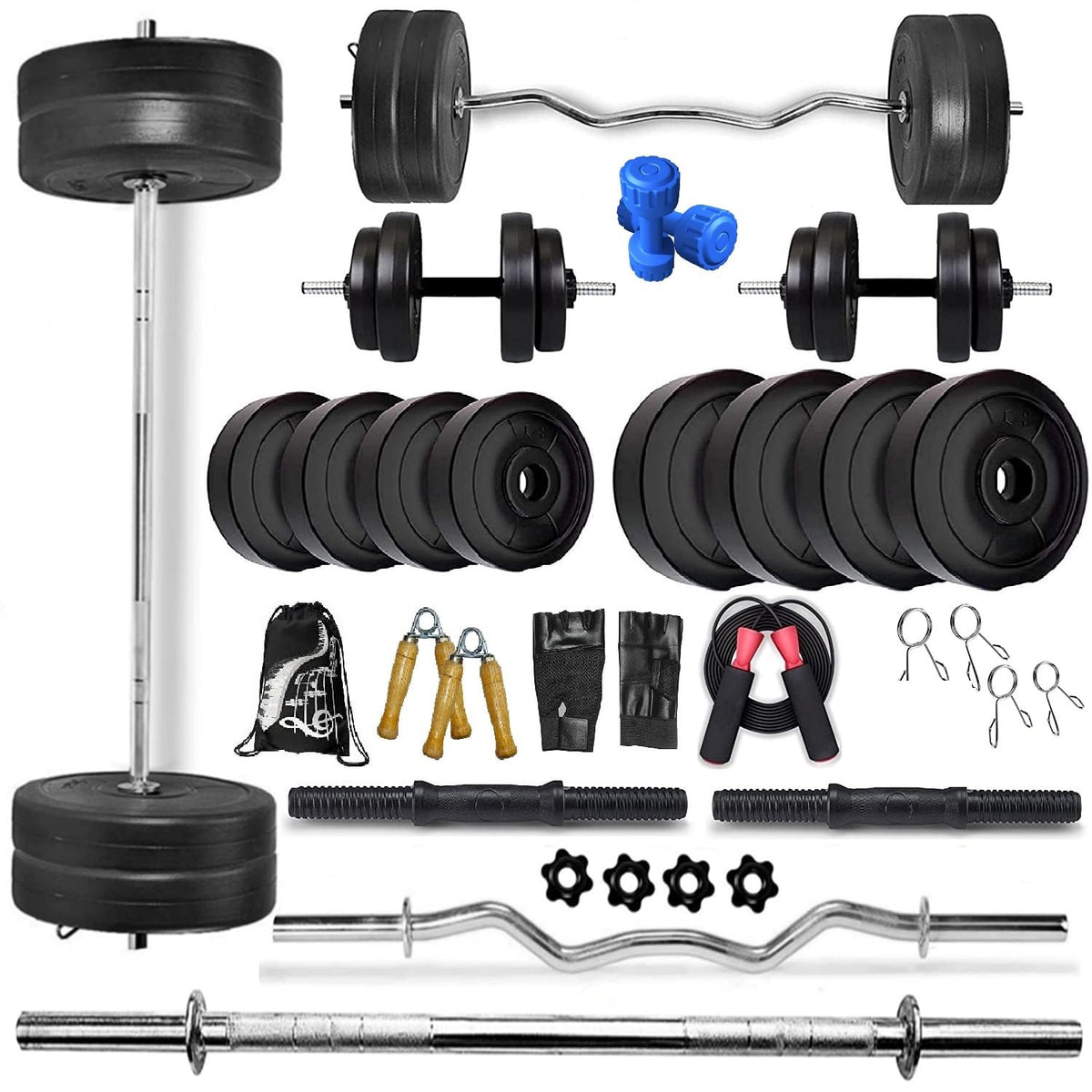 Bodyfit Home Gym Combo, Home Gym Set, Gym Equipment, Weight Plates (8Kg100Kg)Combo with 5Ft Straight,3Ft Curl Bar, 2 Dumbbell R