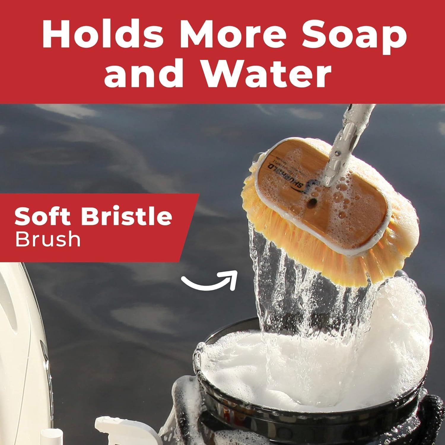 Shurhold Classic 6'' Soft Bristle Boat Deck Brush, Safe For Use On Gelcoat, Fiberglass And Painted Surfaces, Attachable To Any H