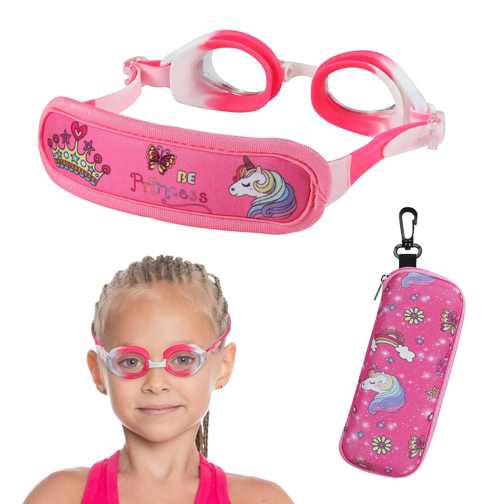 RUIGAO Kids Swim Goggles Age 2-6, Toddler Goggles No Hair Pull,UV Protection/Anti Fog/Padded HeadBand (1PK Extra - Pink Princess