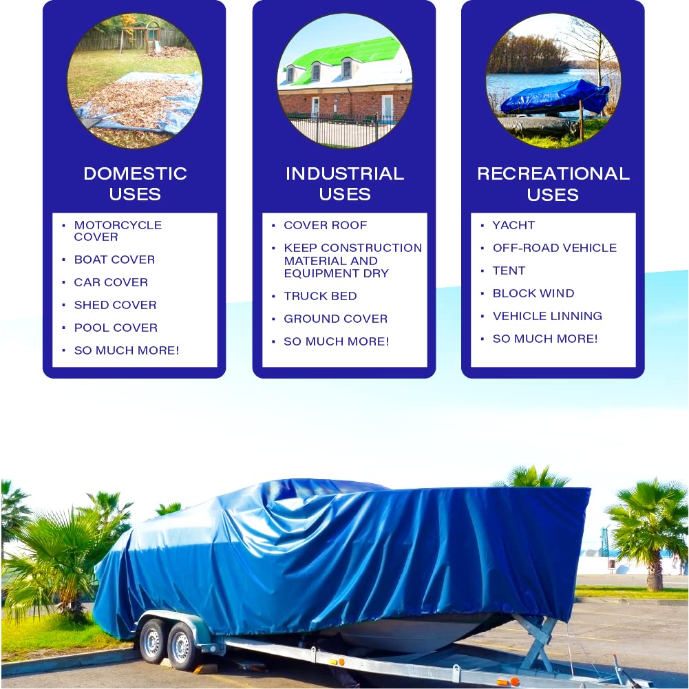 Comfitwear 8X10 Blue Poly Tarp Cover, Water Proof Tent Shelter Camping Rv Boat Tarpaulin