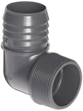 Spears 1413 Series PVC Tube Fitting, 90 Degree Elbow, Schedule 40, Gray, 2 Barbed x NPT Male