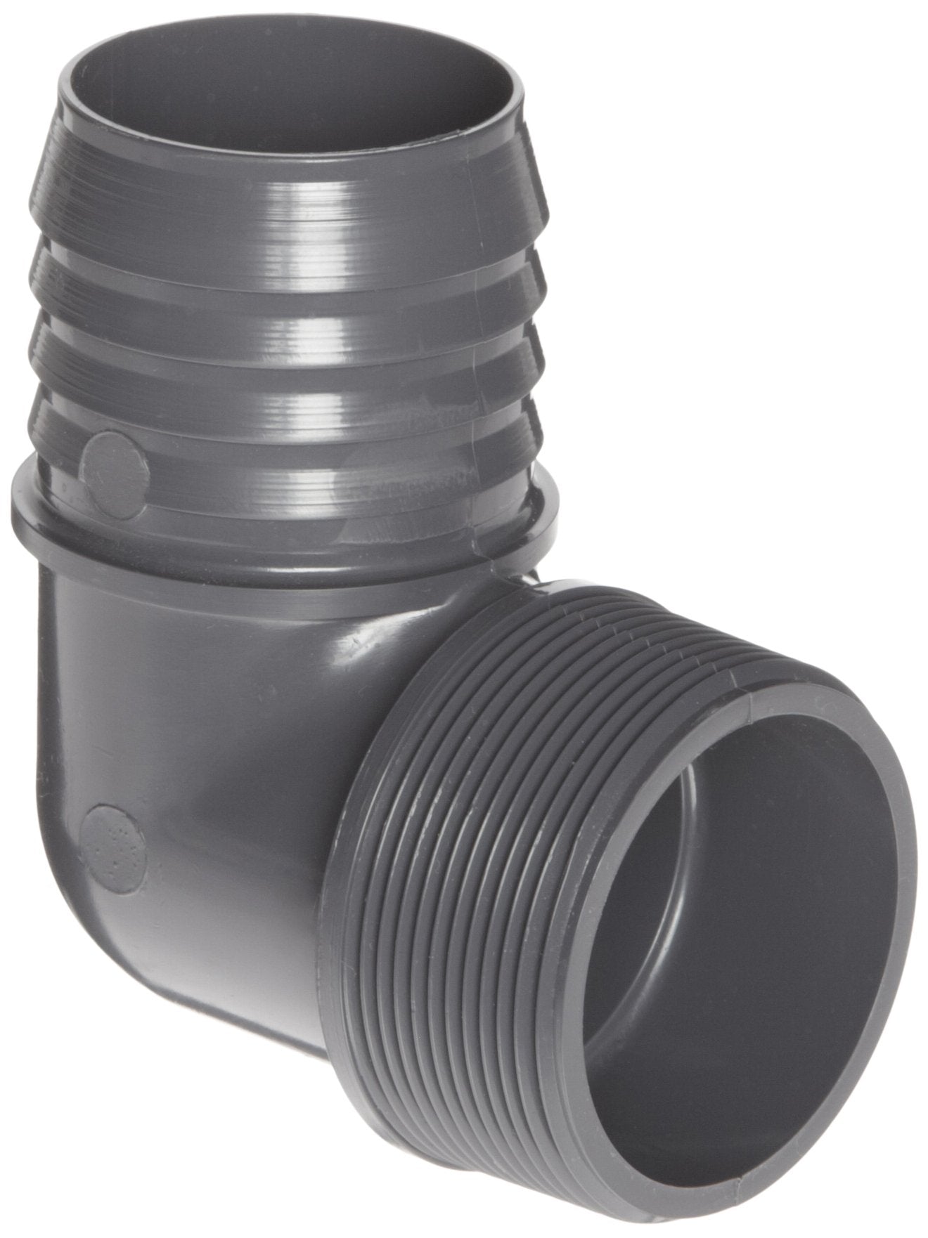 Spears 1413 Series PVC Tube Fitting, 90 Degree Elbow, Schedule 40, Gray, 2 Barbed x NPT Male