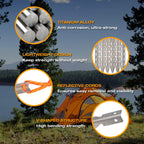 Hikemax Ultralight Titanium Tent Stakes 6 Pack - V-Shaped Tent Pegs With Reflective Pull Cords - Made For Camping