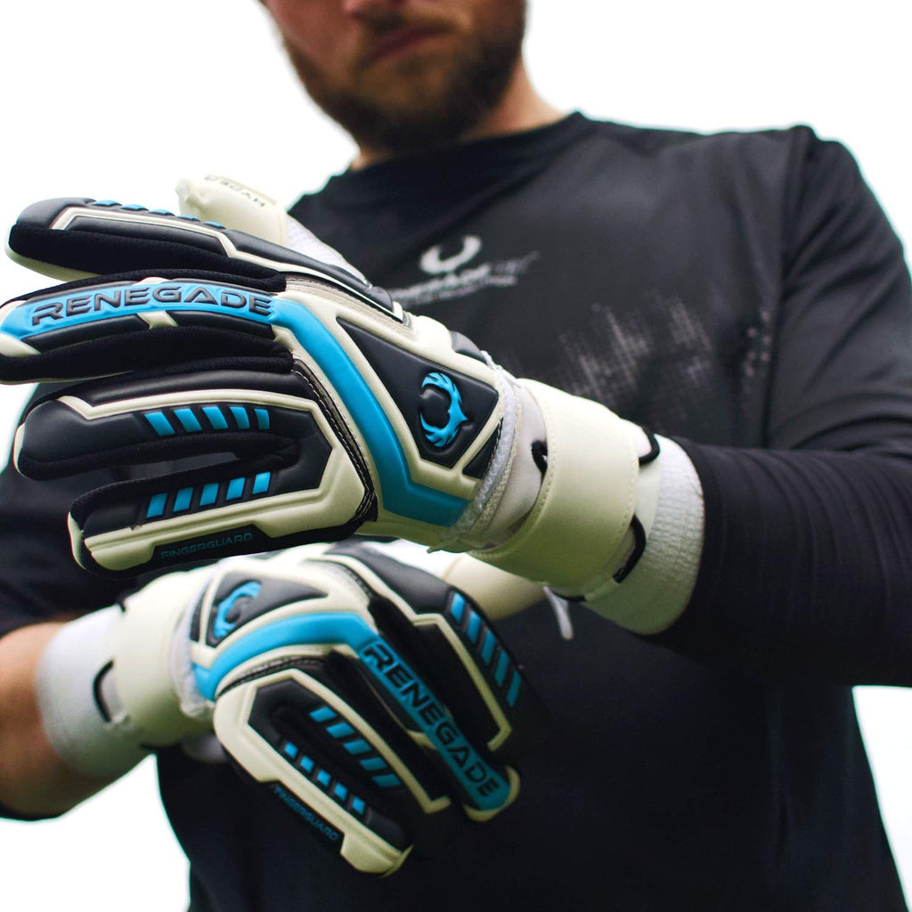Renegade Gk Talon Cryo Goalie Gloves With Pro-Tek Fingersaves | 3.5+3Mm Hyper Grip & 4Mm Duratek | White, Gray, Blue Soccer Goal