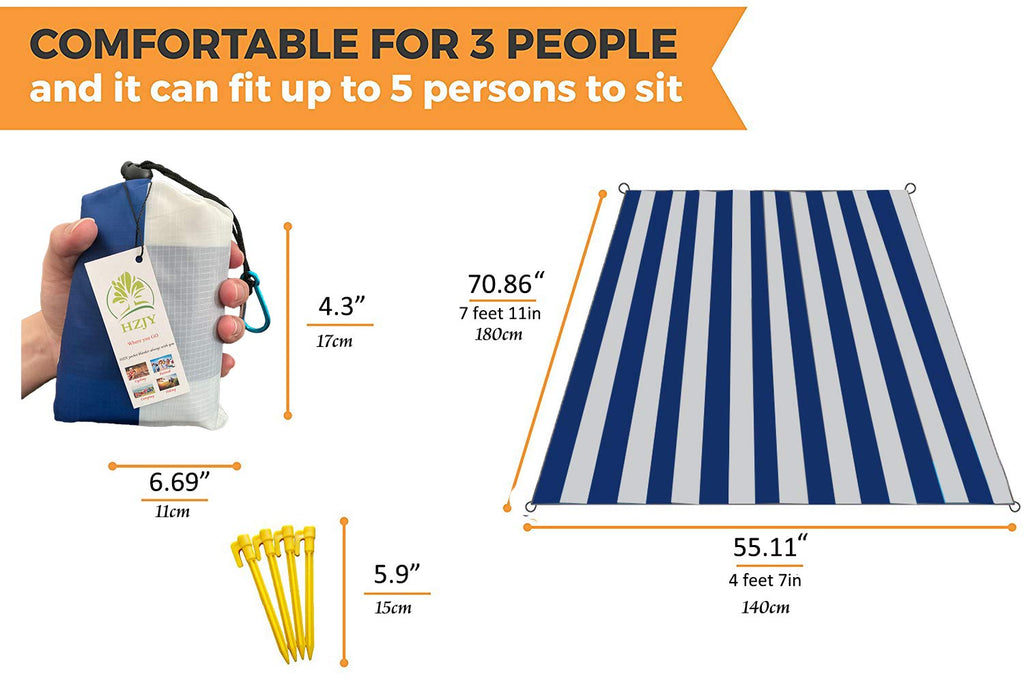 Hzjoyue Outdoor Blanket (71 X 55) -Compact, Lightweight, Sand Proof Pocket Blanket Best Mat For The Beach, Hiking, Travel, Campi