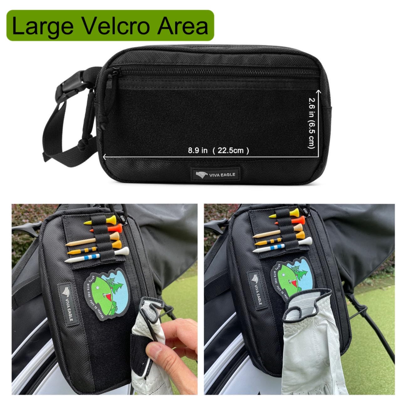 Golf Pouch Bag For Balls Accessories Valuables  Customizable With Hook-And-Loop Panel  Ideal Golfer Gift, Includes Tee-Holder An