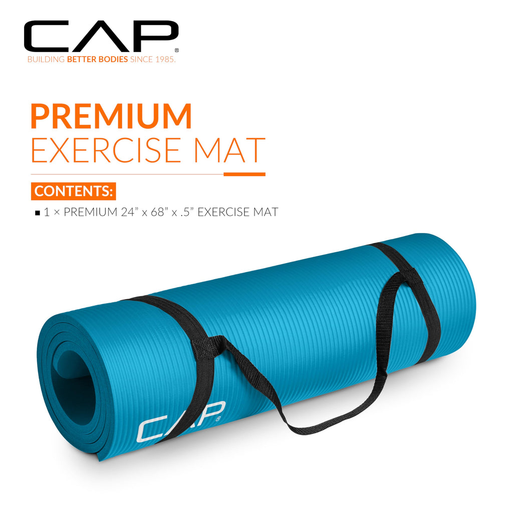 Cap High Density Exercise Mat With Strap, 68''X24'' 12Mm - Teal