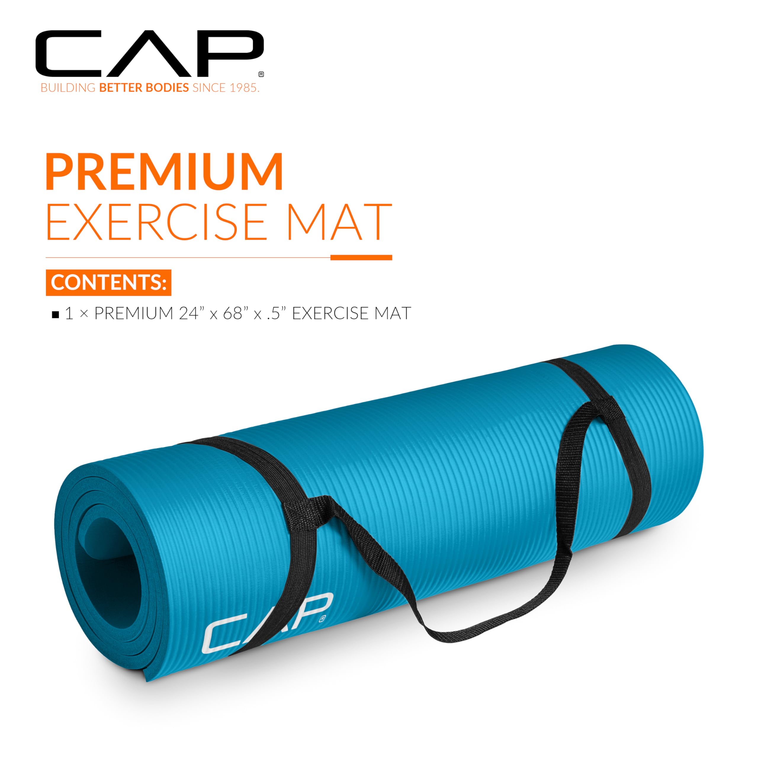Cap High Density Exercise Mat With Strap, 68''X24'' 12Mm - Teal