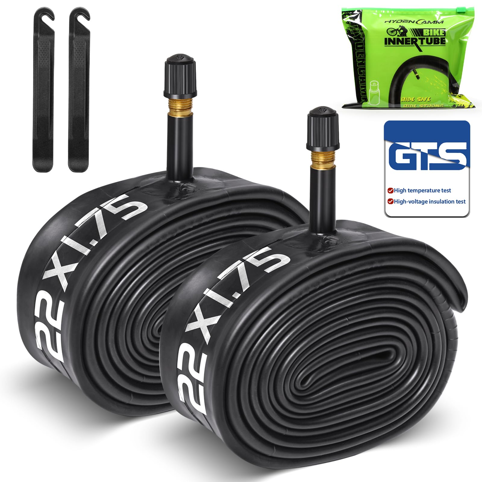 Hydencamm 2 Pack 22 Inch Inner Tube Fit 1.75/1.95/2.125 with 32mm Schrader Valve, 22  1.75/2.125 with 2PCS Levers, 22    Bicycle