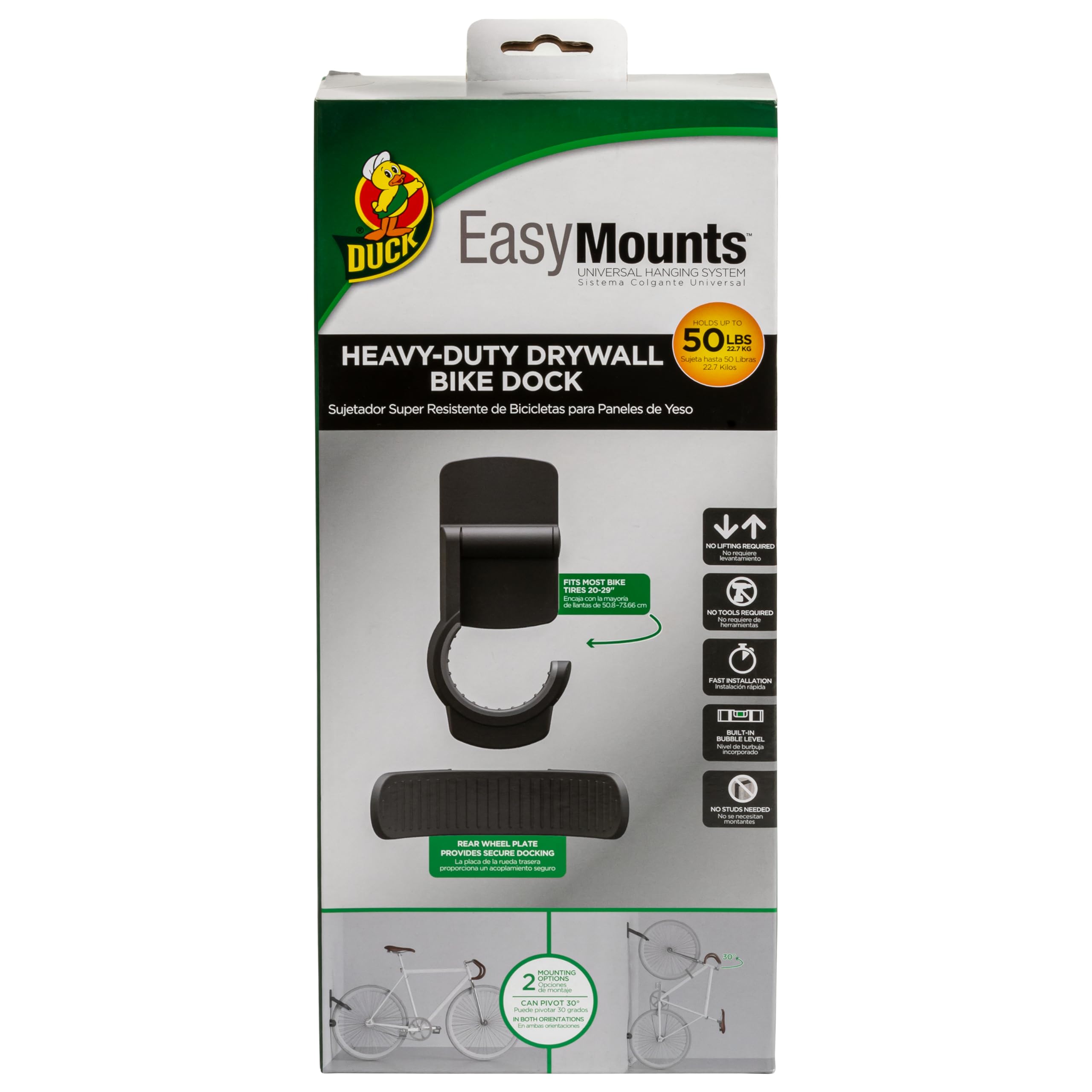 Duck Easymounts Bike Hanger - Heavy Duty Wall Mount Bicycle Rack For Garage Organization & Storage - No Tool Install - Up To 50
