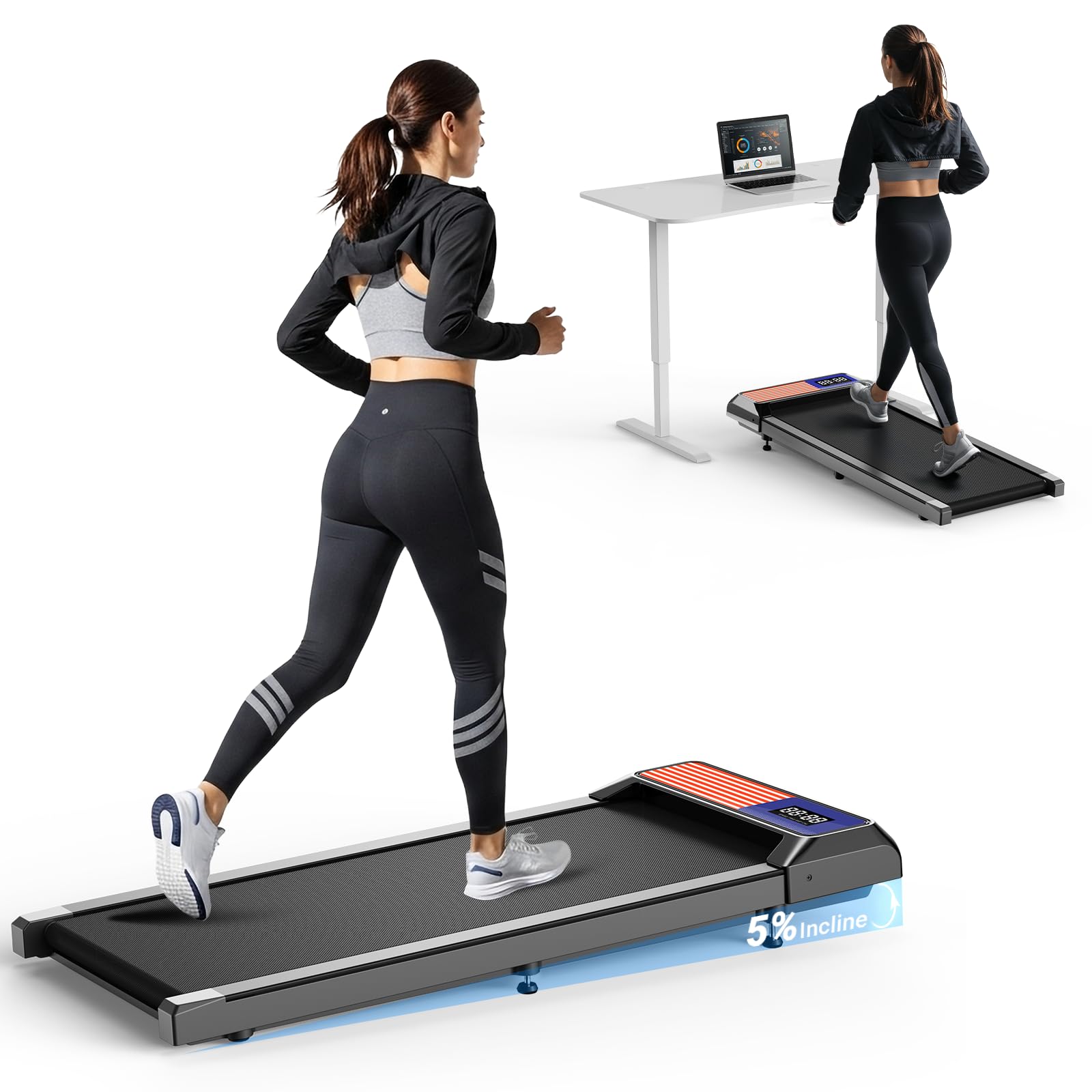 Walking Pad Treadmill, Portable Treadmills for Home, 2.5 HP Quiet Under Desk Treadmill with 5% Incline, 265 Lbs Capacity, 15 X 3