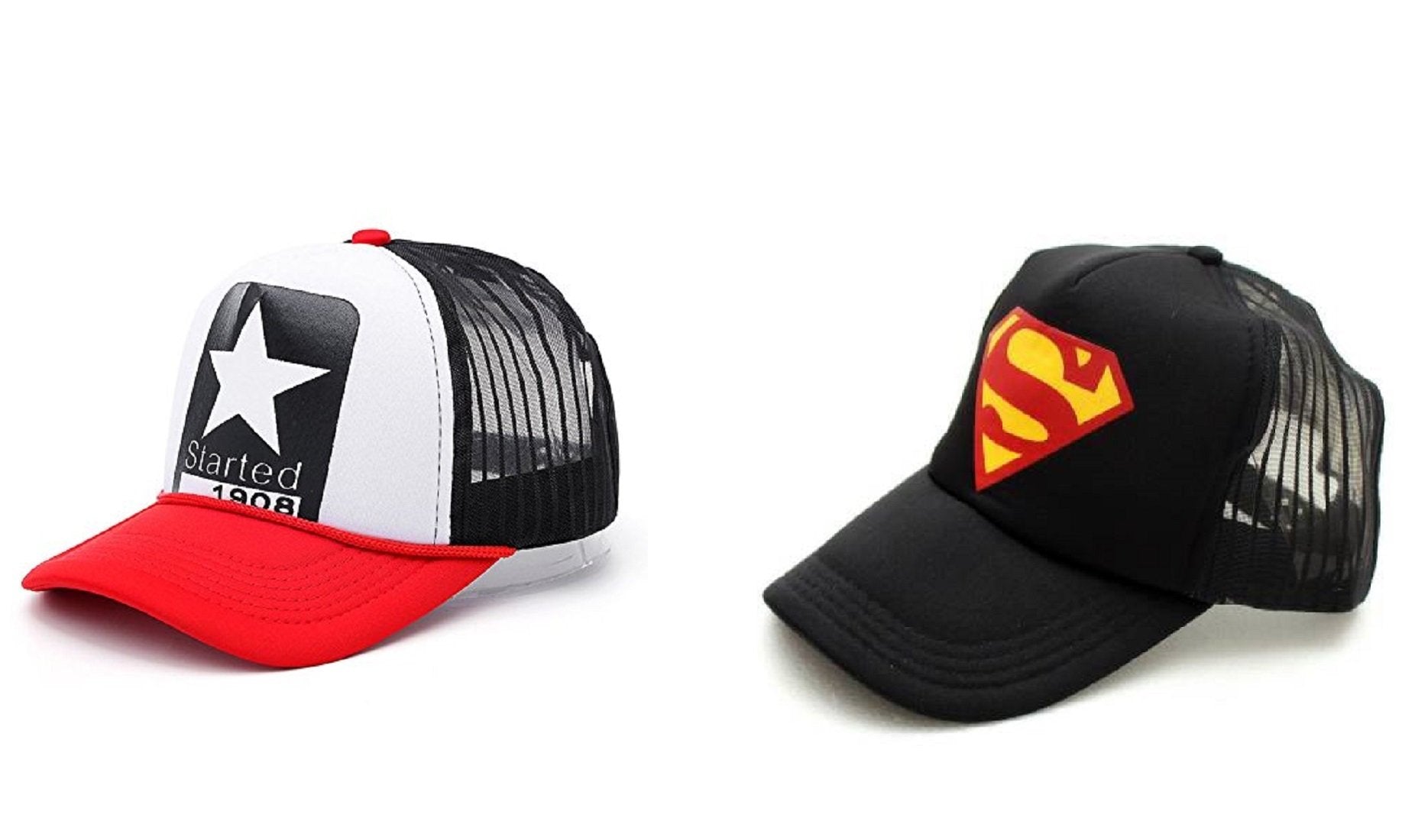 Michelangelo Yellow Superman Half Net Baseball Cap And 1908 Red Half Net Unisex Cap Combo