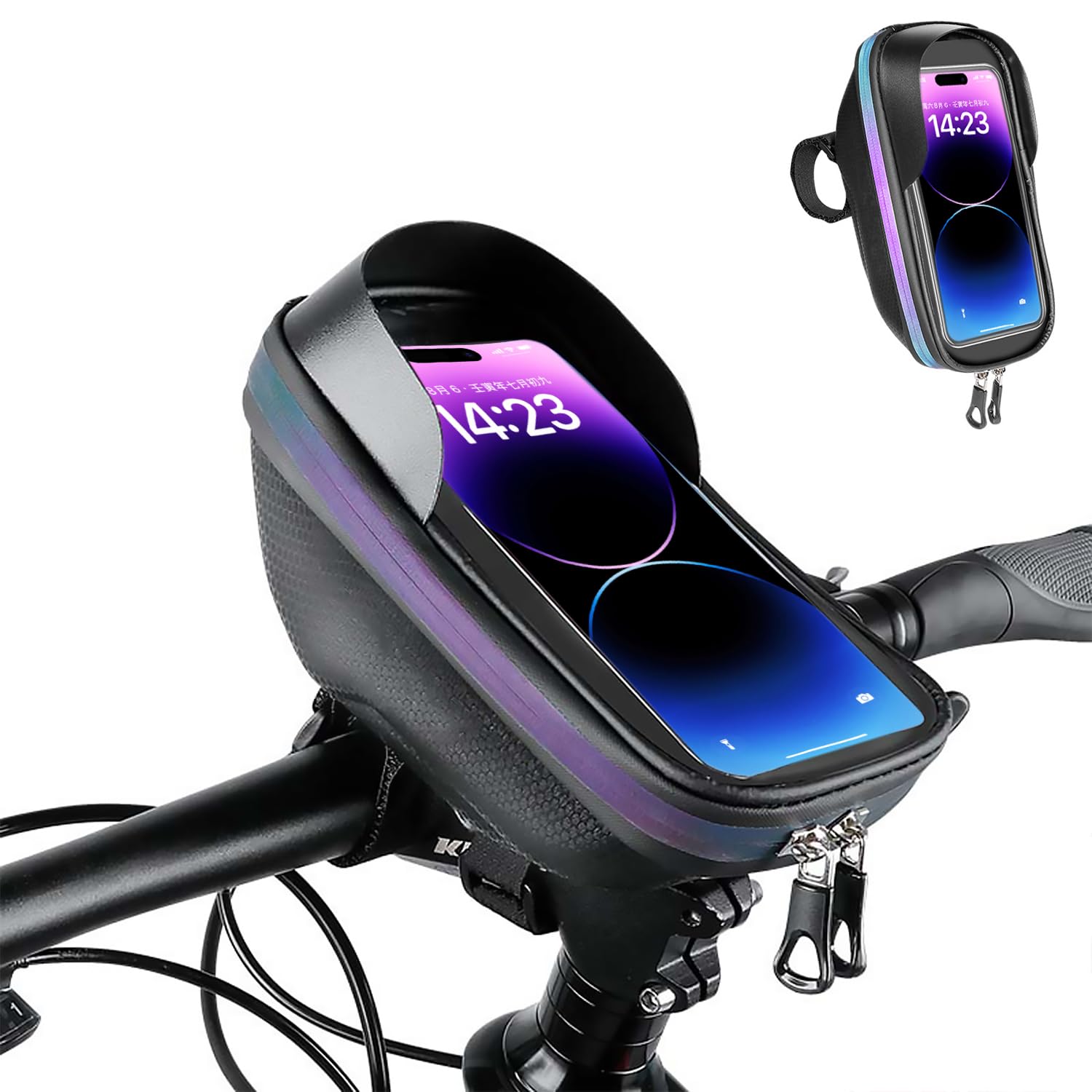JLNGTHONG Bike Phone Holder, Bicycle Front Frame Handlebar Bag EVA Hard Shell Waterproof Bike Accessories with Touch-Screen and 