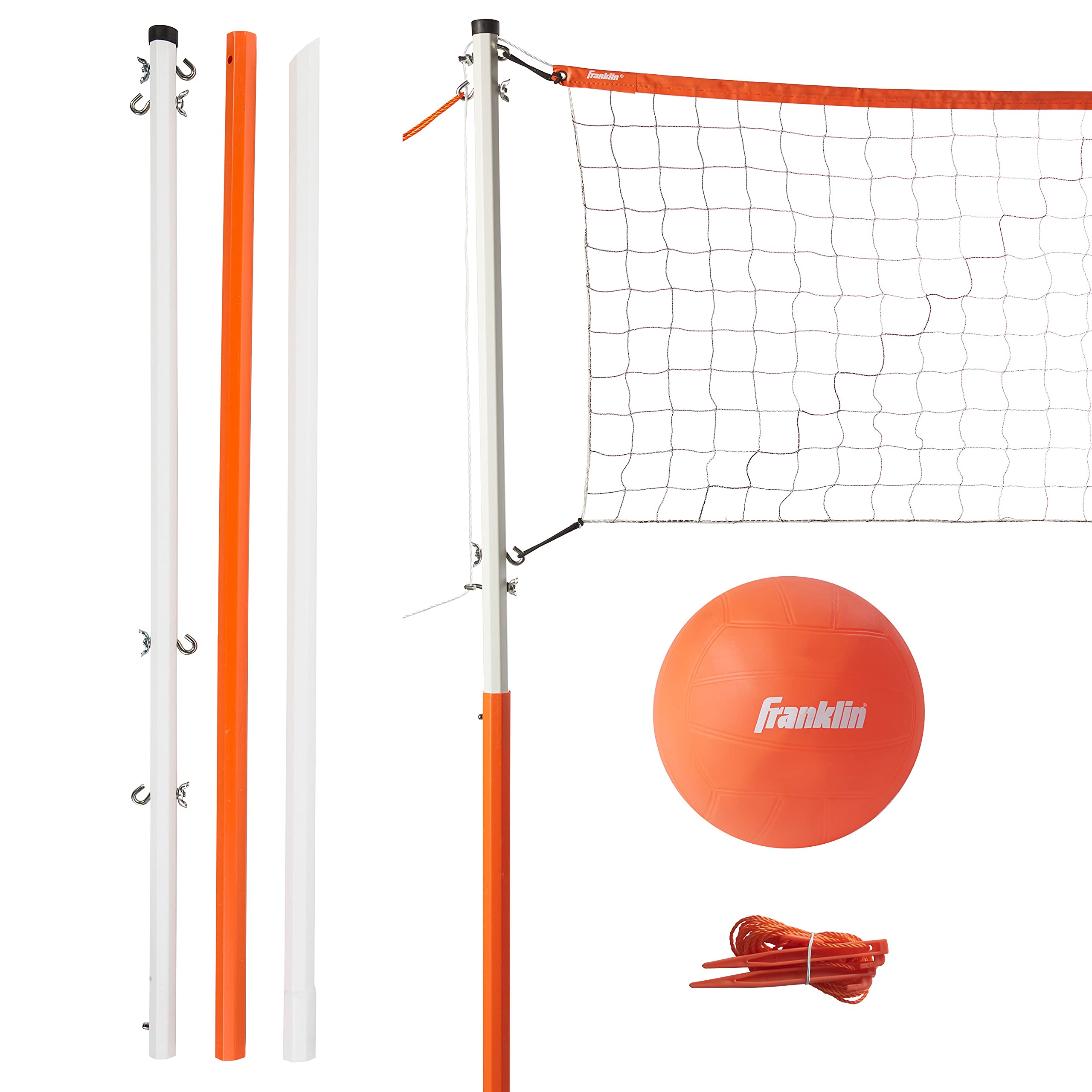 Franklin Sports Volleyball Set, Includes 1 Net With Stakes, Ball And Pump With Needle, Starter ,Orange