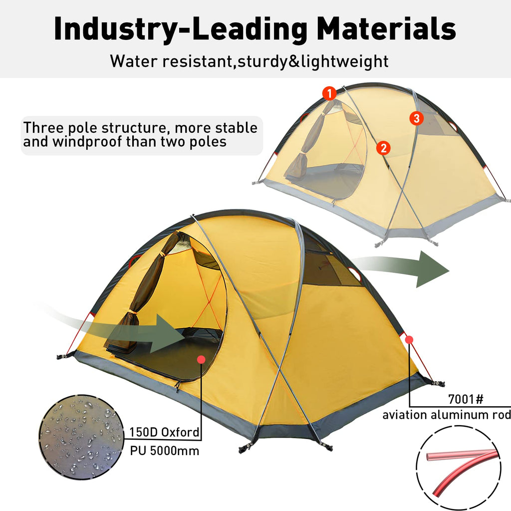 Forestdawn Camping Tent For 2 Person With 3 Aluminum Alloy Poles,Waterproof Windproof 4 Season Tent,Double Layer,Easy Setup,Prof