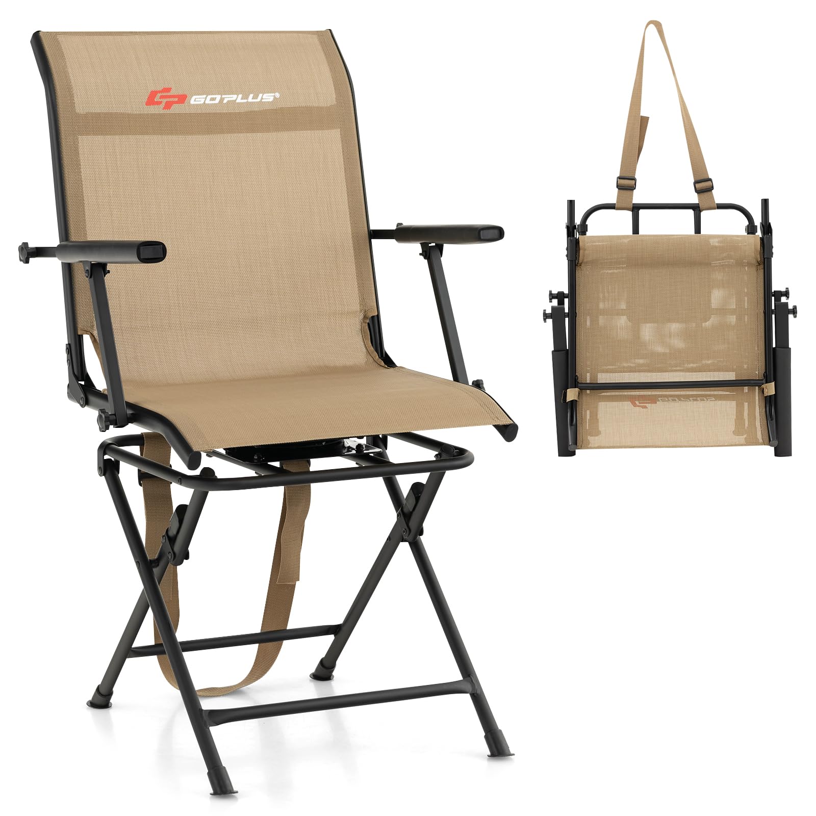 Goplus Hunting Chair, 360 Swivel Folding Hunting Blind Chair With Carrying Strap, 330Lbs Capacity, Portable Deer Hunting Stool,