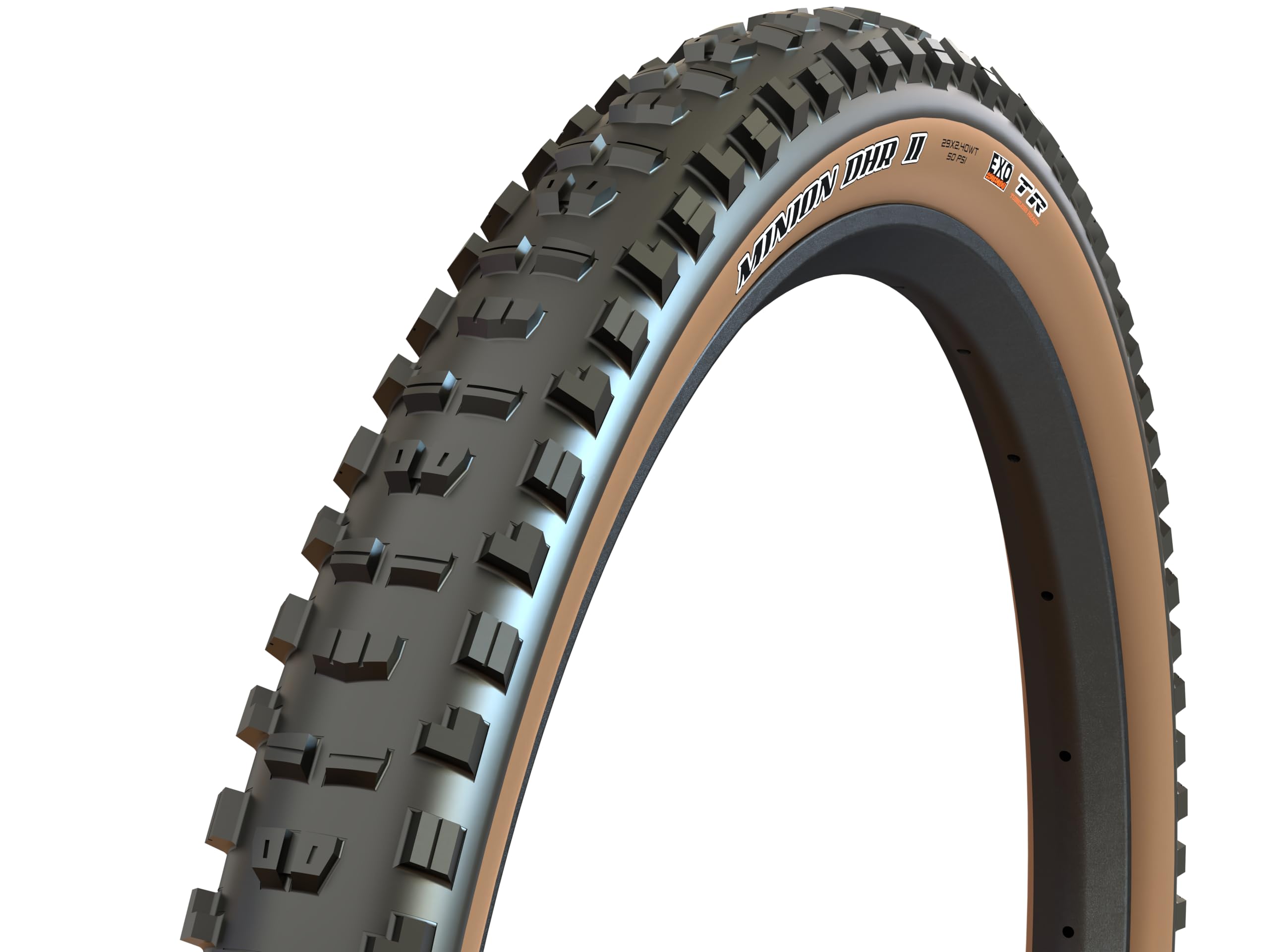 Maxxis Minion Dhr Ii+ Bicycle Tyre With Folding Bead 29X260 Dual Compoundexotubeless Ready, Skin Wall