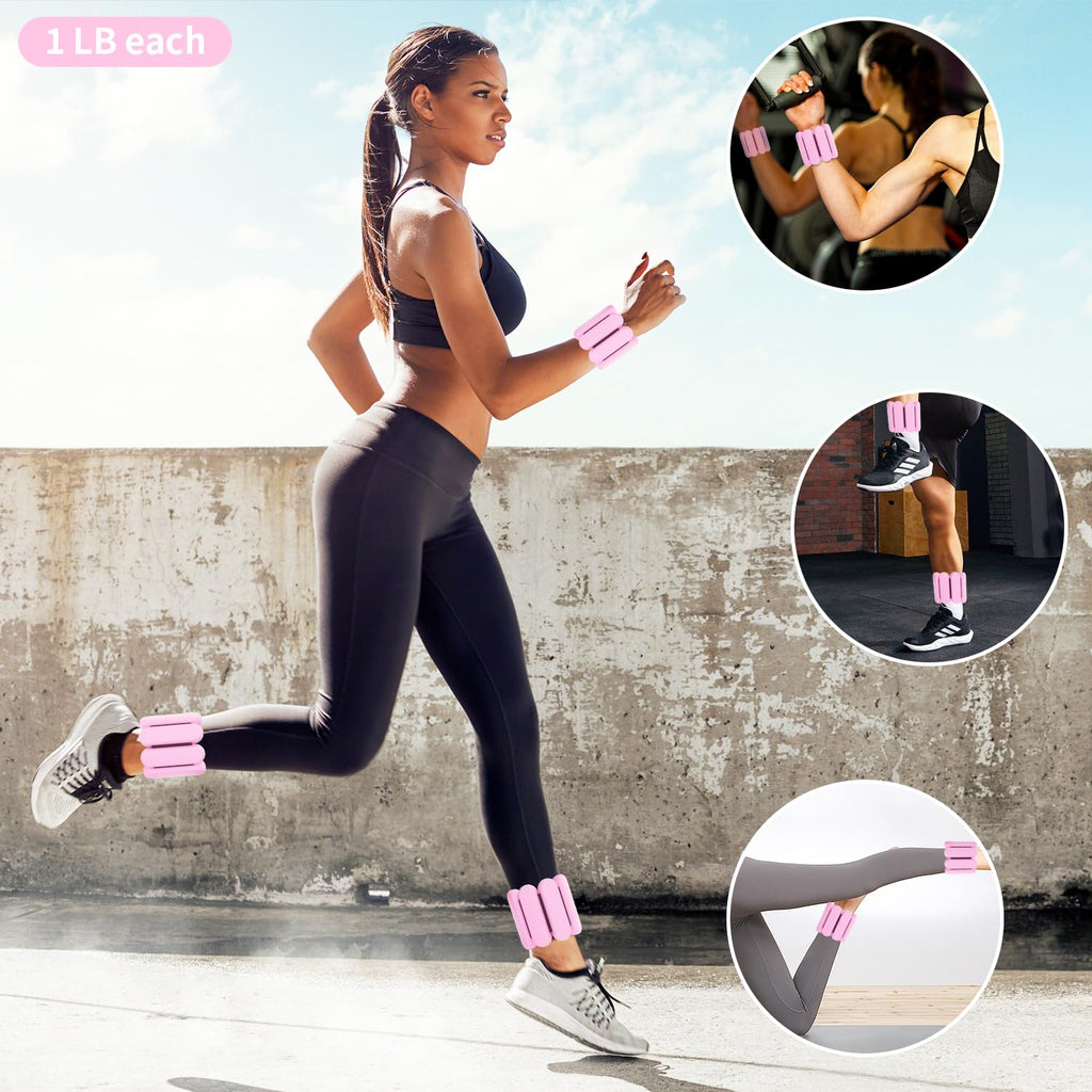 Adjustable Ankle Weights for Women Men,Wrist Weights set for Walking Running,1 Pair (1Lbs Each) Silicone Workout Weights for gym
