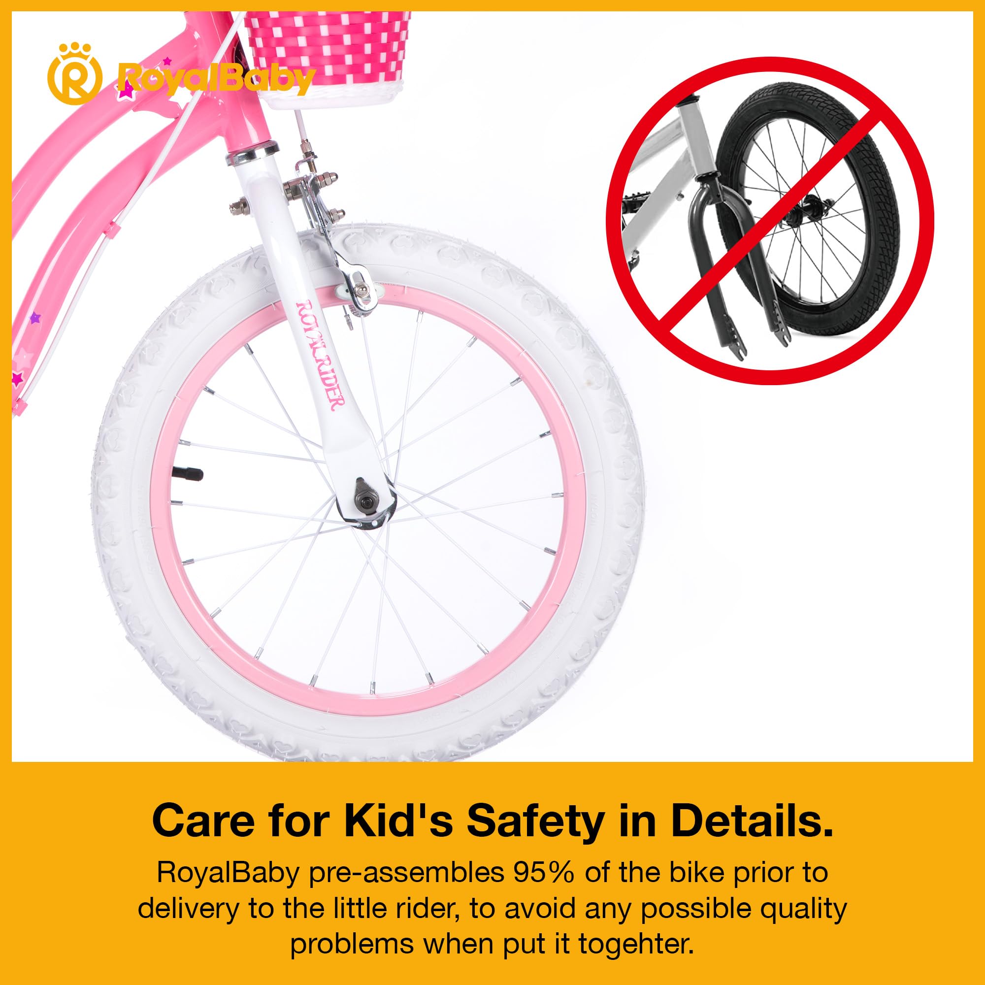 RoyalBaby Stargirl Kids Bike 12 Inch Girls Bicycle for Children with Training Wheels & Basket, Pink