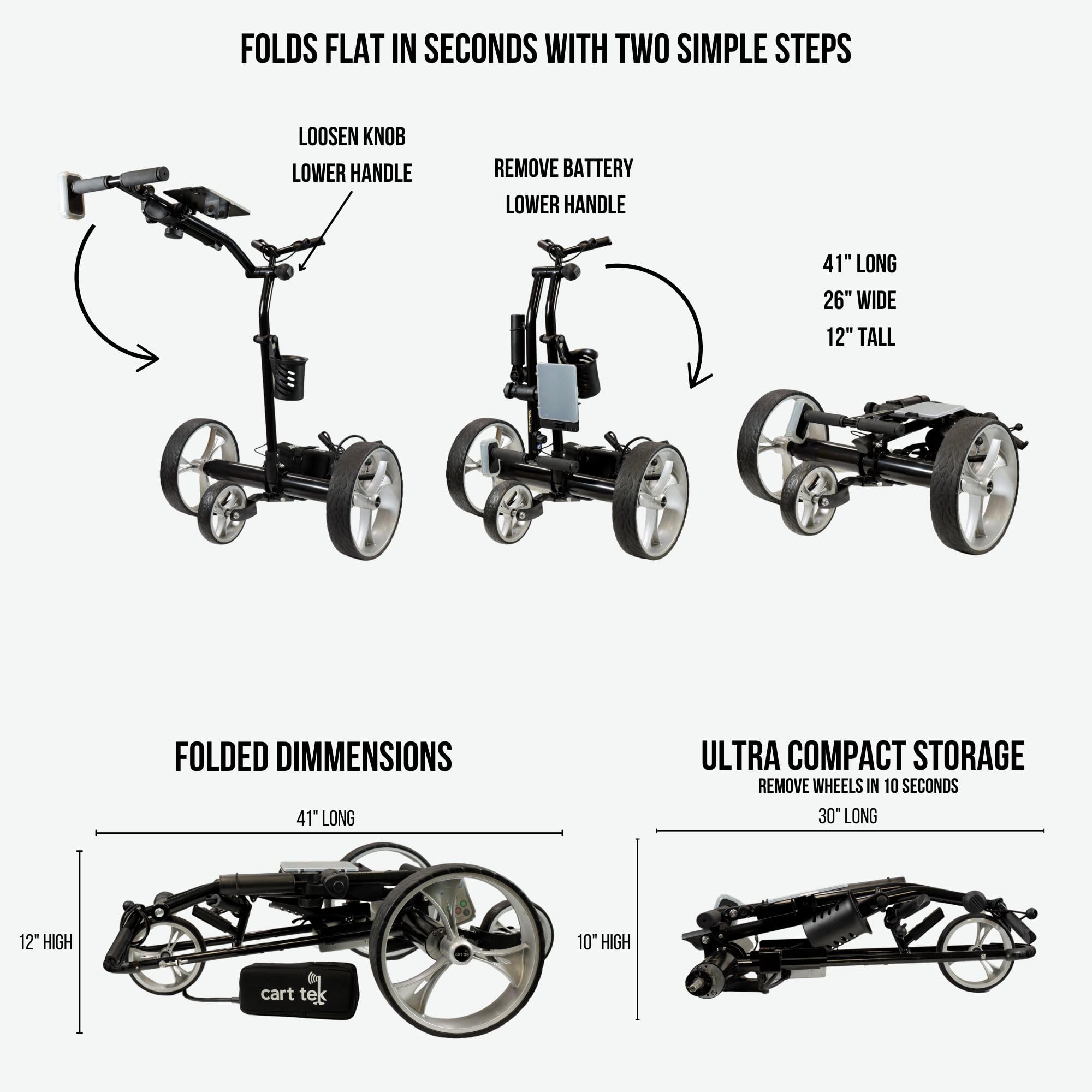 Cart-Tek Yellowstone Electric Golf Caddie Silver Lithium Battery Electric Golf Caddy W/Free Accessory Bundle! Let Be Your Caddy!