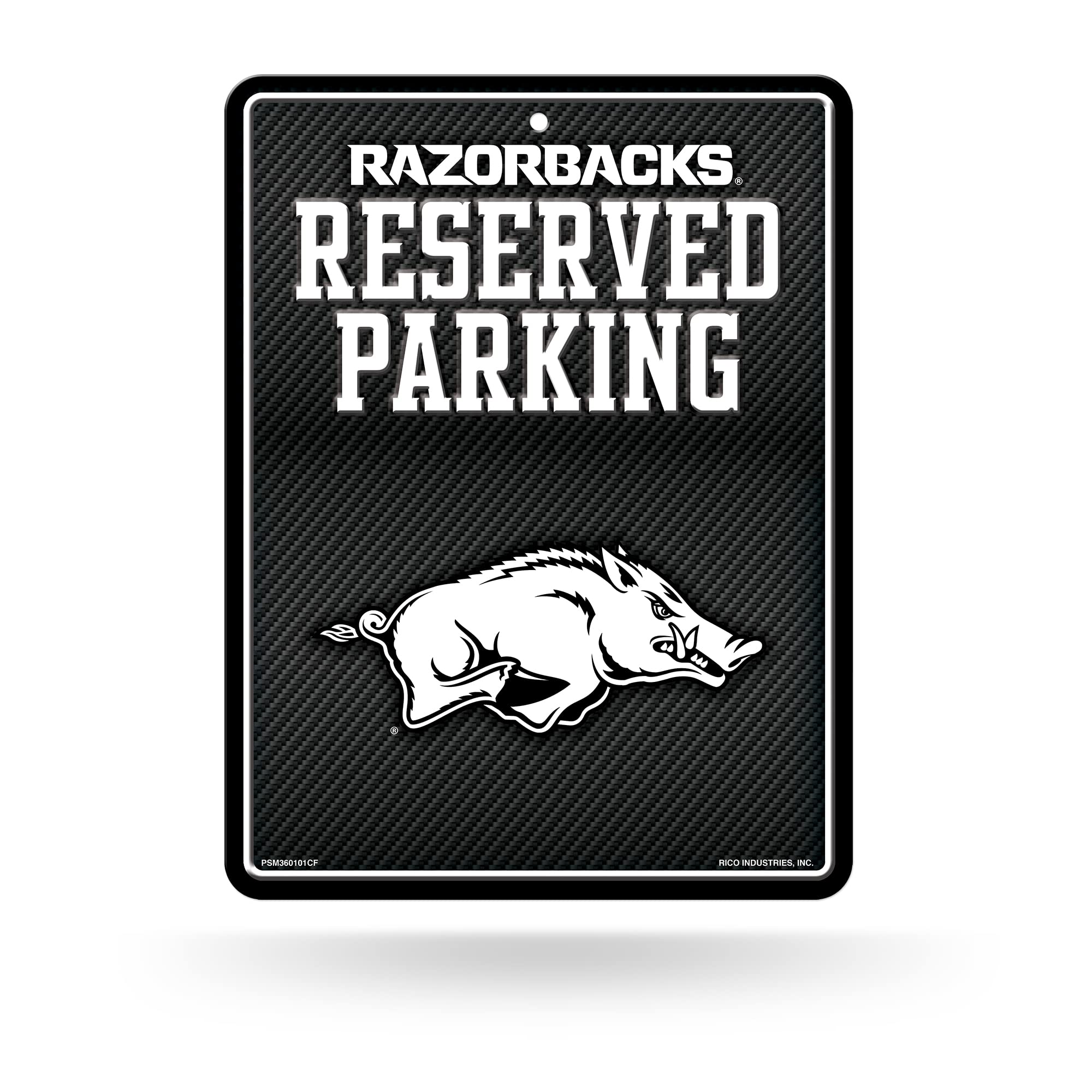 Rico Industries NCAA Arkansas Razorbacks Metal Parking Sign 8.5 x 11 Carbon Fiber Metal Parking Sign - Great for Man Cave, Bed R